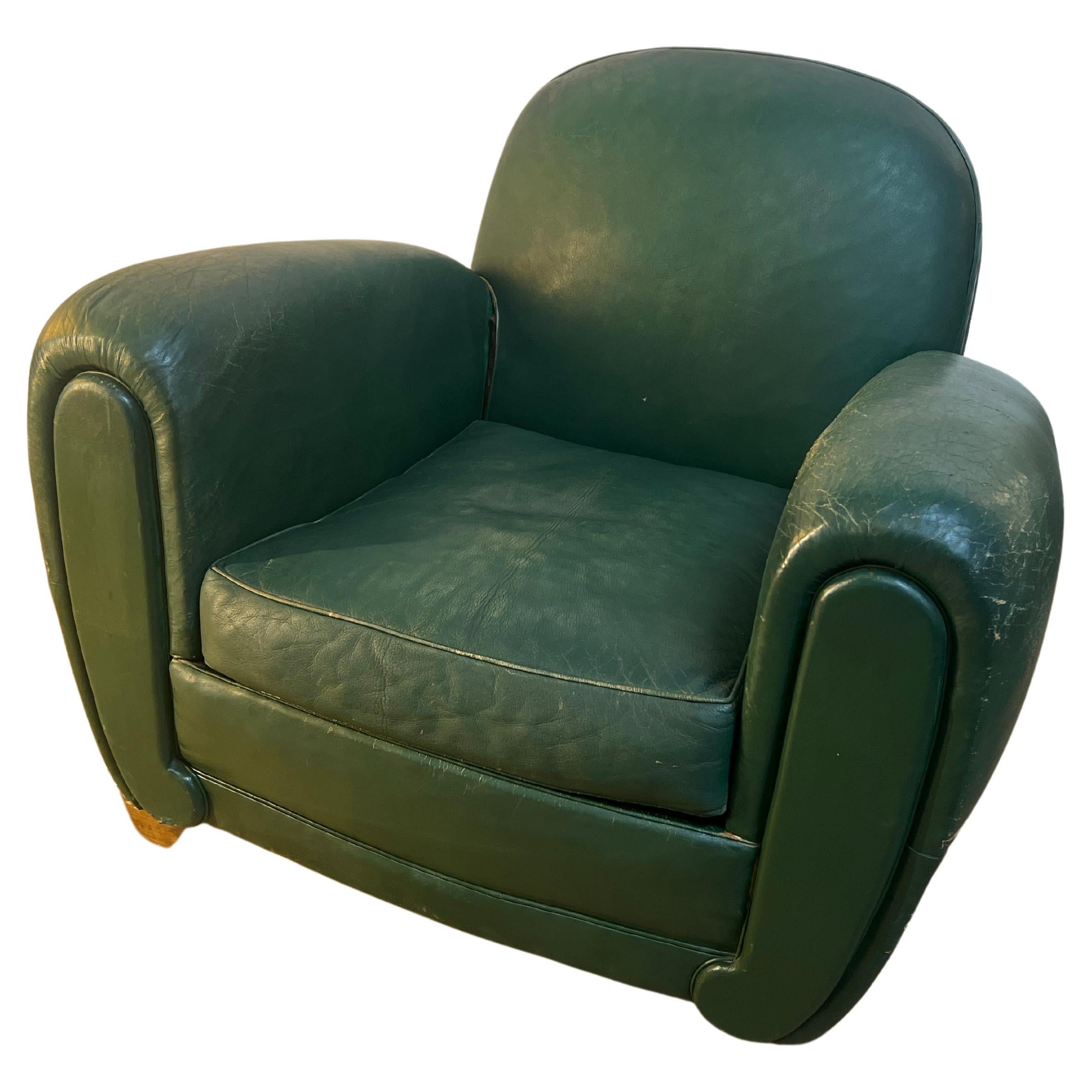 French Leather Club Chair , 1950’s  For Sale
