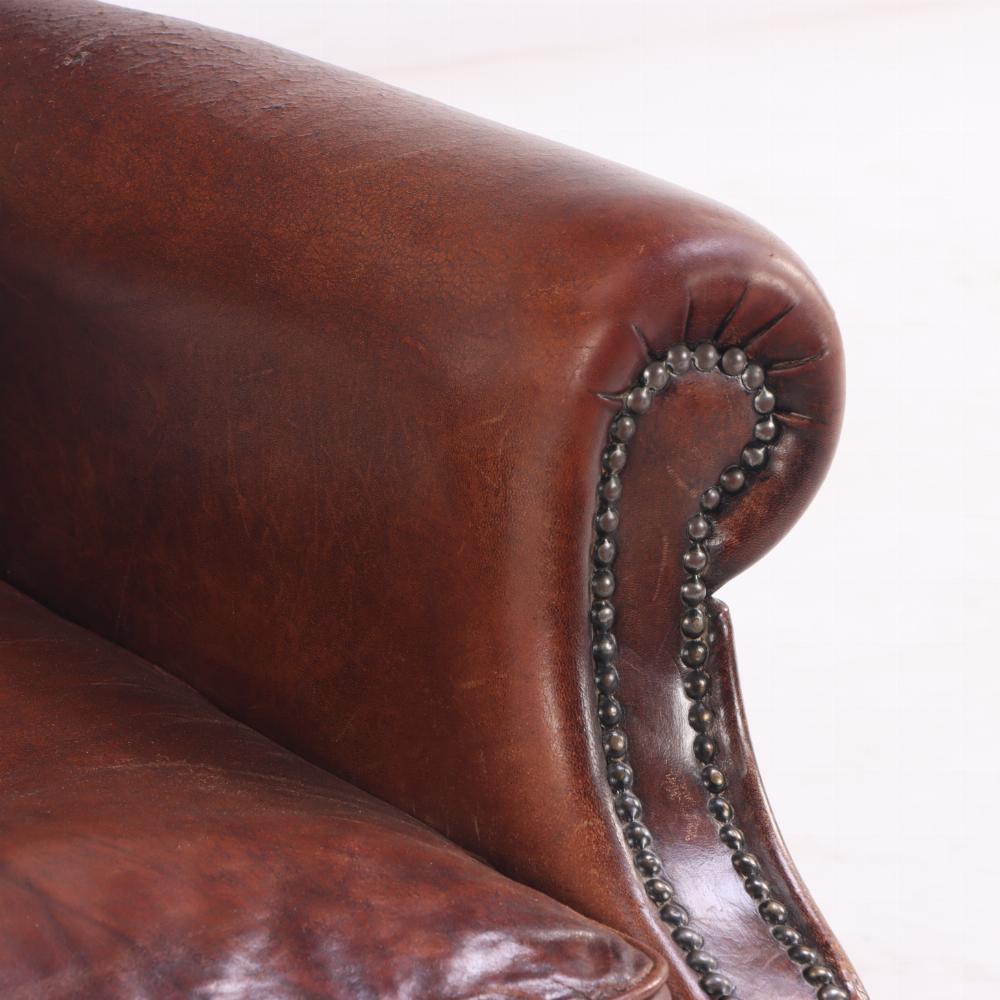 20th Century French leather club chair, C. 1960.