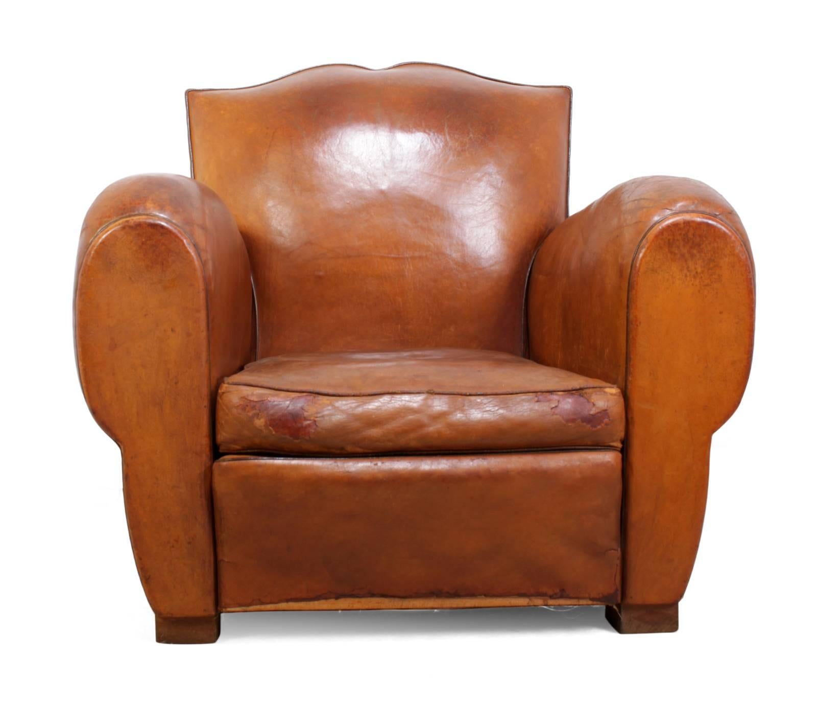 Other French Leather Club Chair, circa 1930