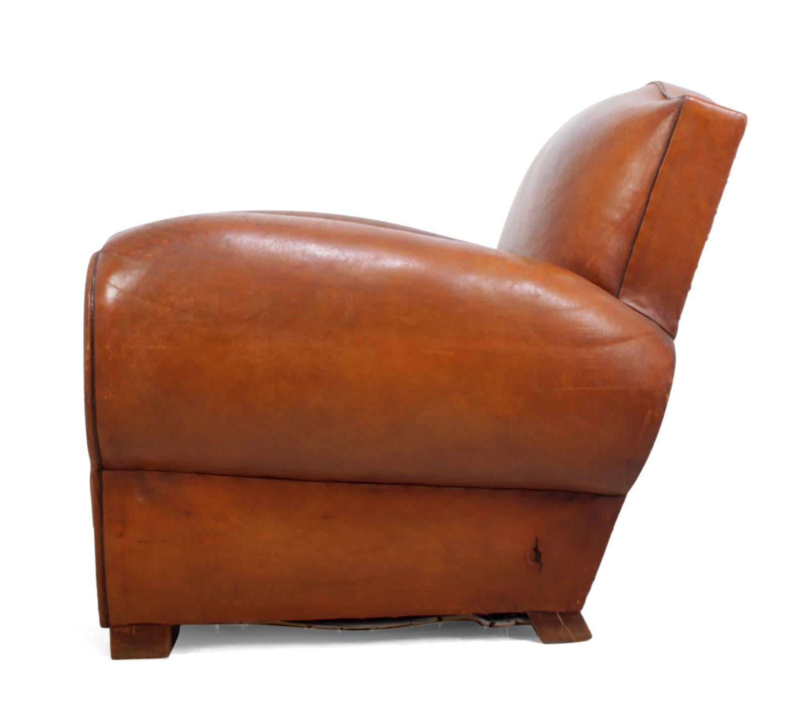 Mid-20th Century French Leather Club Chair, circa 1930