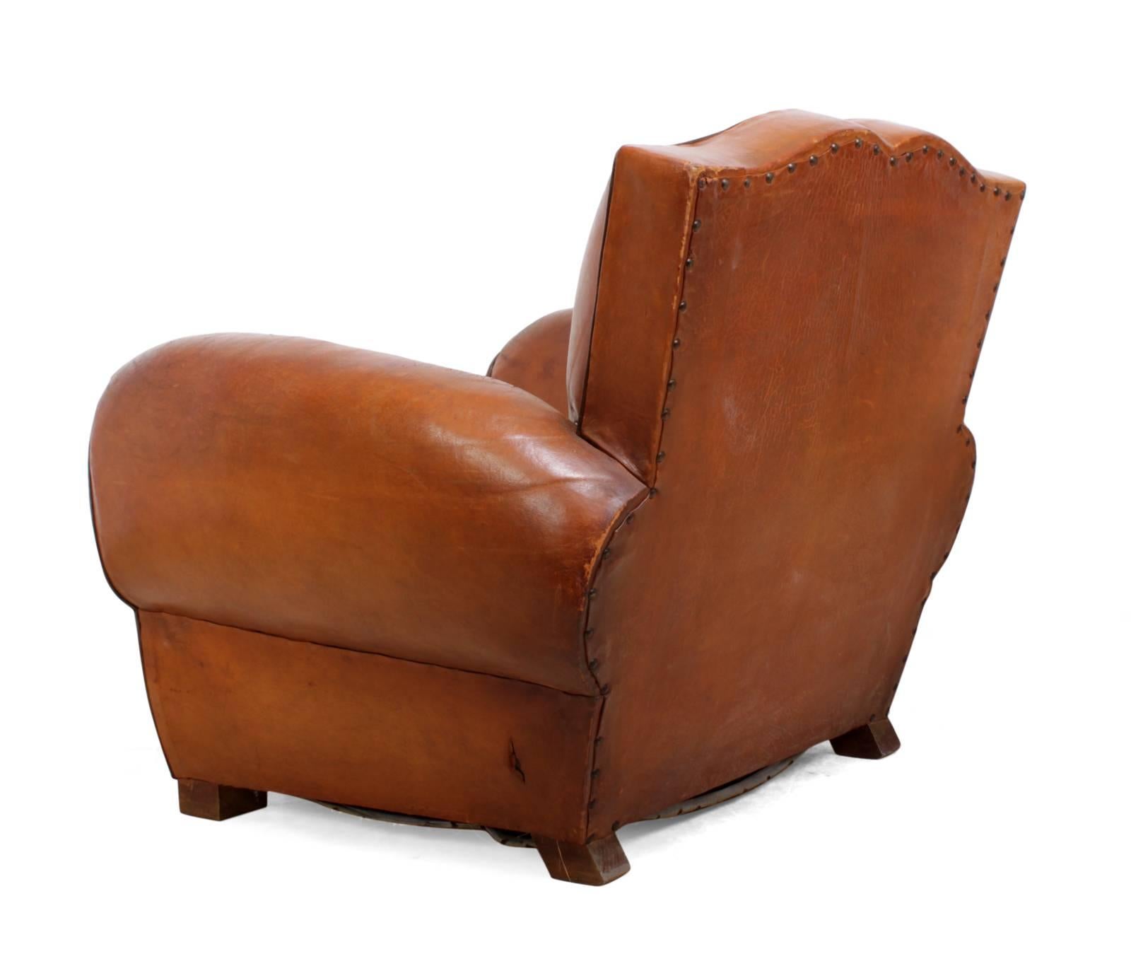 French Leather Club Chair, circa 1930 1