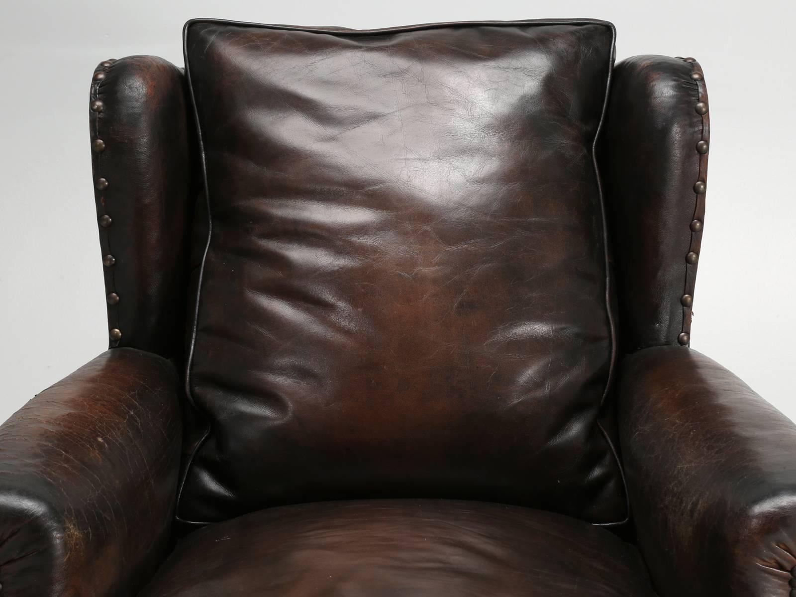 This is one of my favorite style French leather club chairs and in fact, I have a nearly identical one in my office. For any man or woman, who is 6’ of taller, this is the ideal French leather club chair, for it is exceptionally deep and supremely