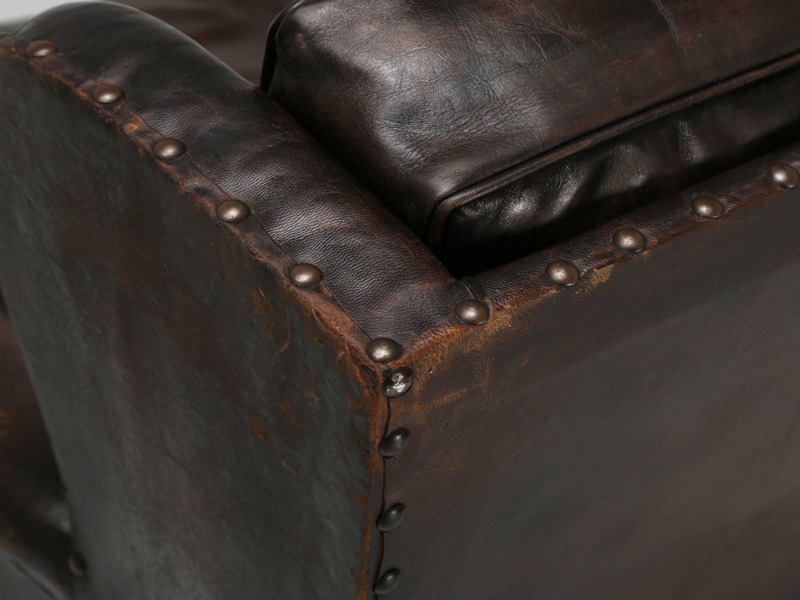 French Leather Club Chair Designed for Taller Men or Woman In Good Condition In Chicago, IL