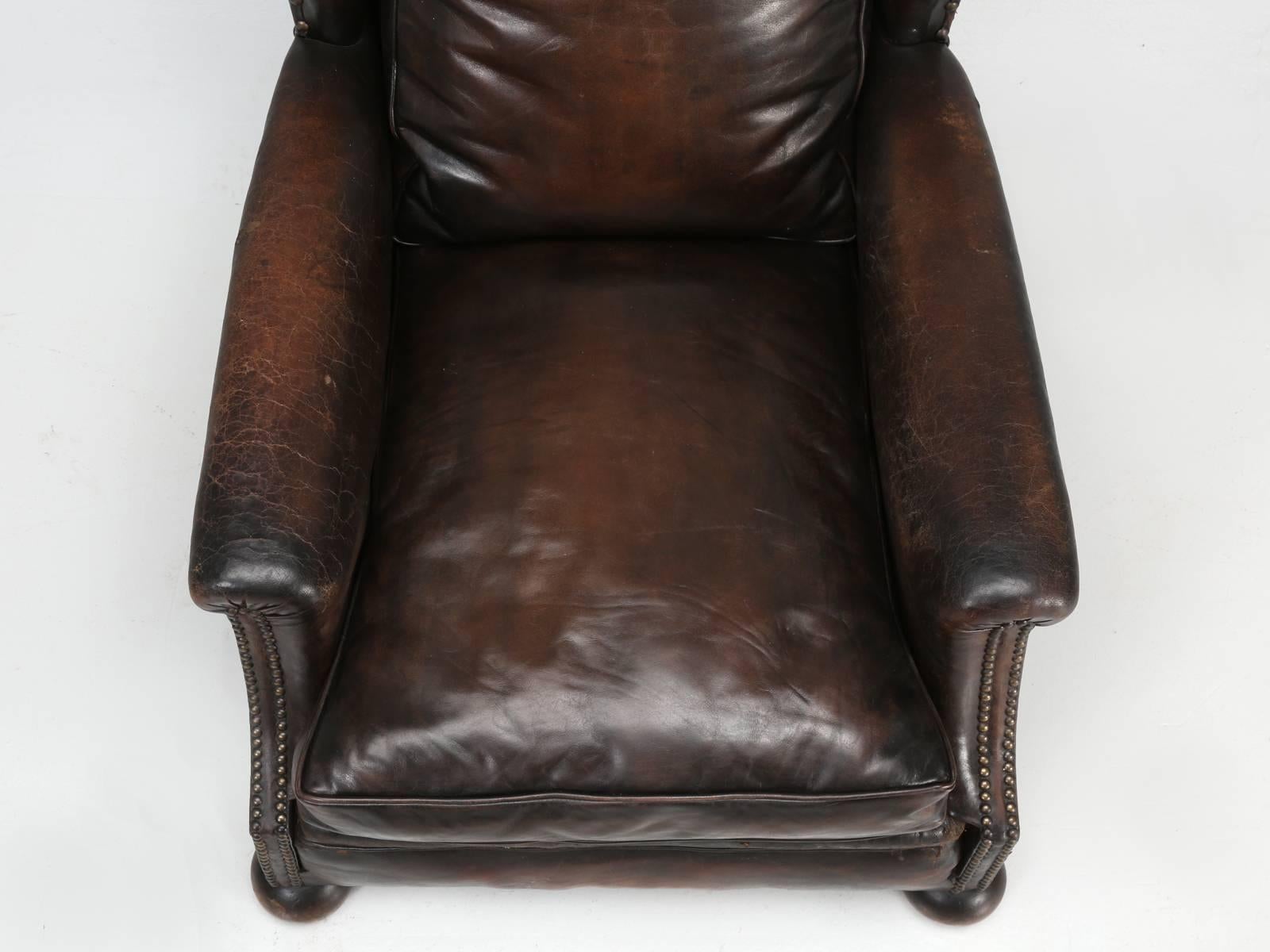 Early 20th Century French Leather Club Chair Designed for Taller Men or Woman