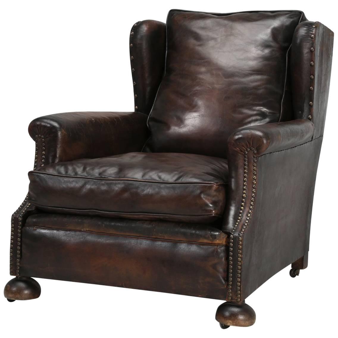 French Leather Club Chair Designed for Taller Men or Woman