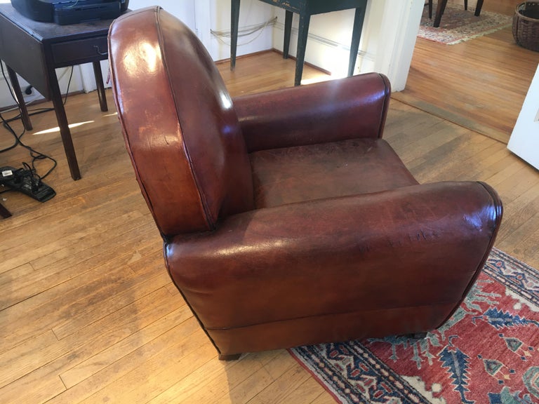 French Leather Club Chair In Good Condition For Sale In Sheffield, MA