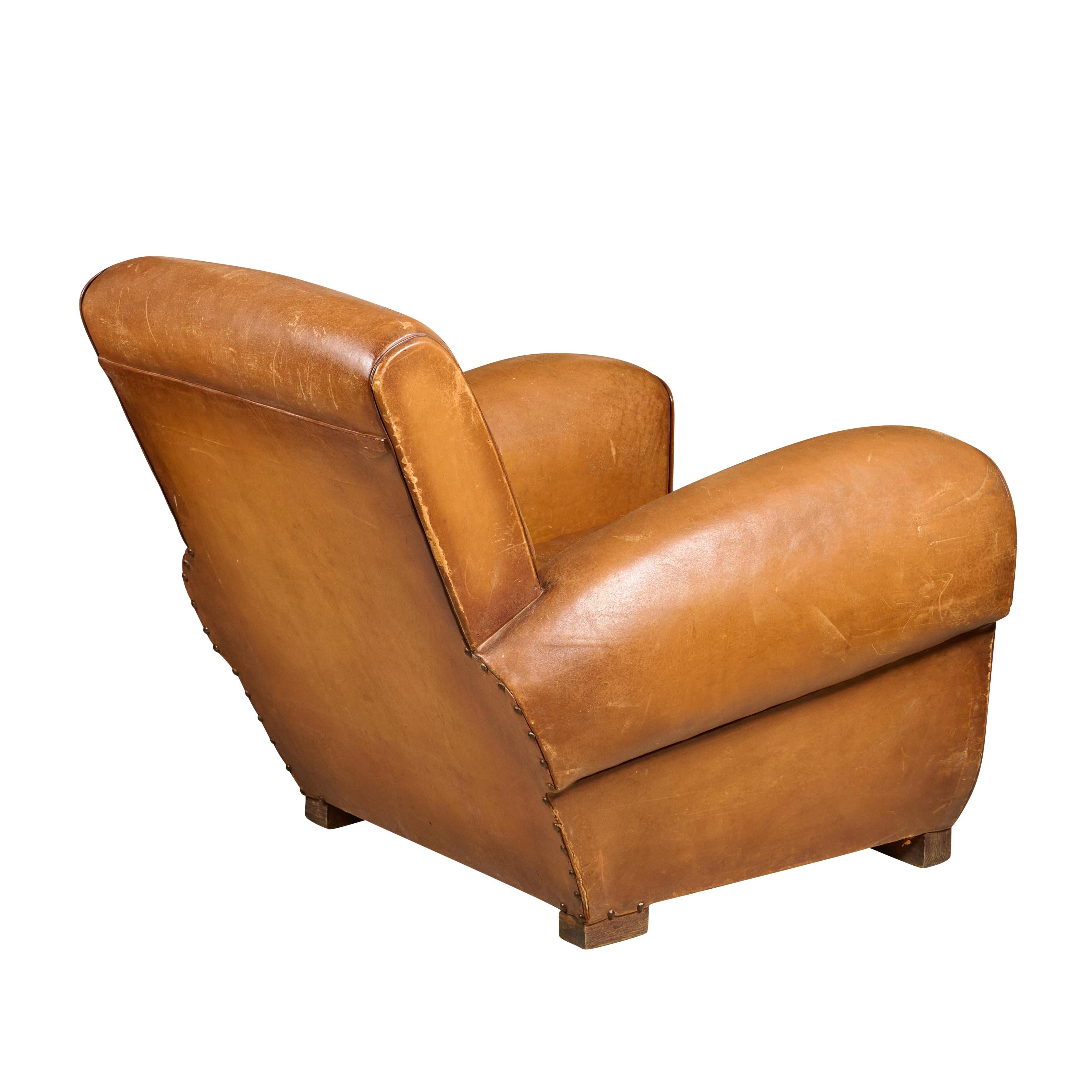 Mid-20th Century French Leather Club Chair For Sale