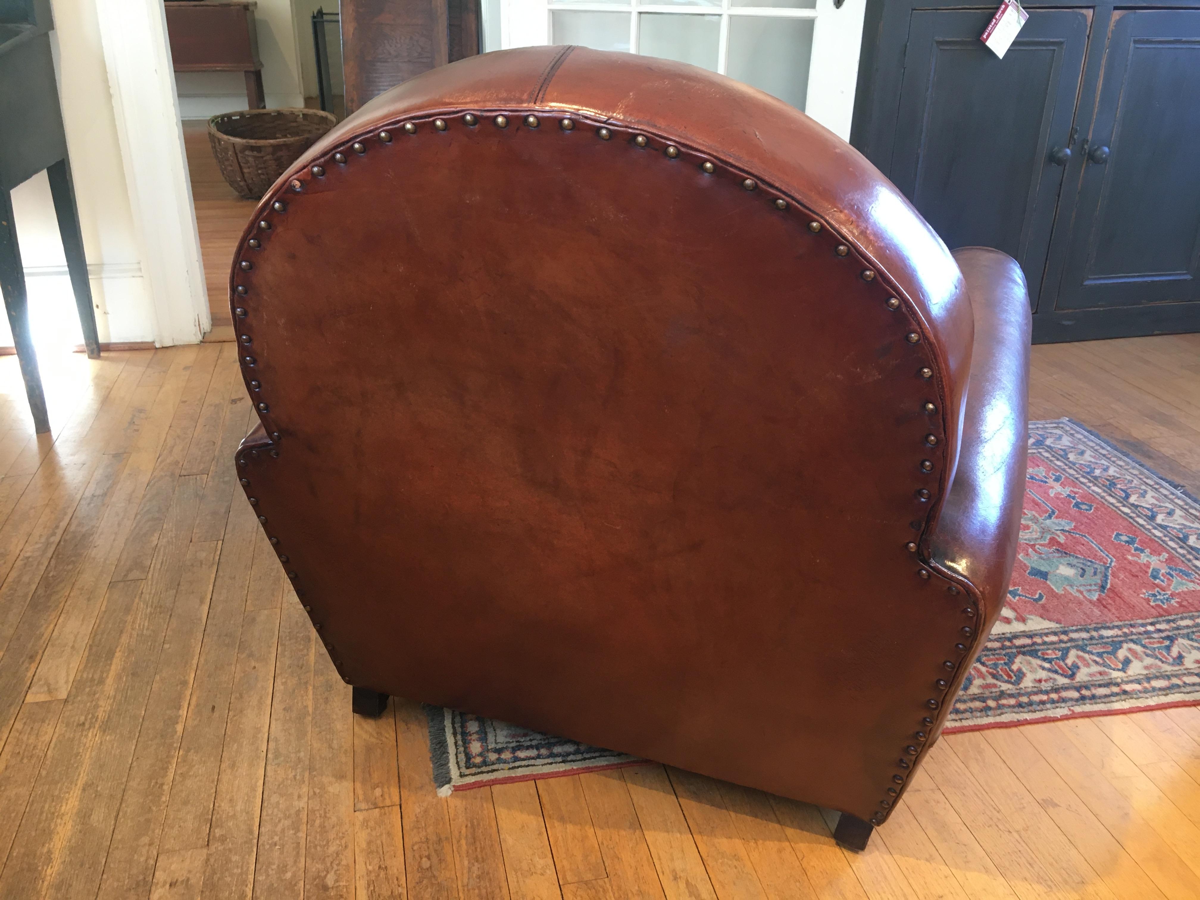 French Leather Club Chair In Good Condition In Sheffield, MA