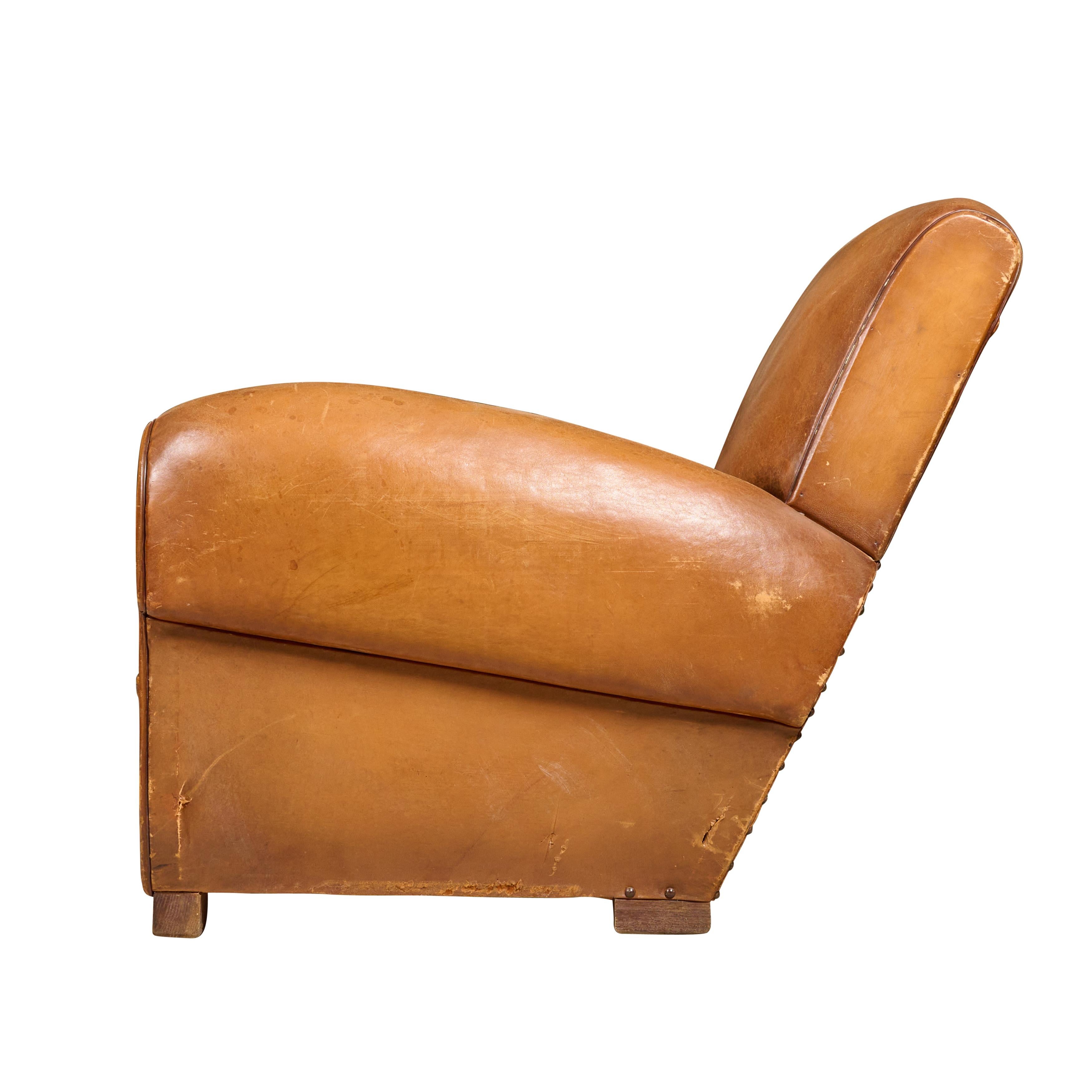French Leather Club Chair For Sale 1