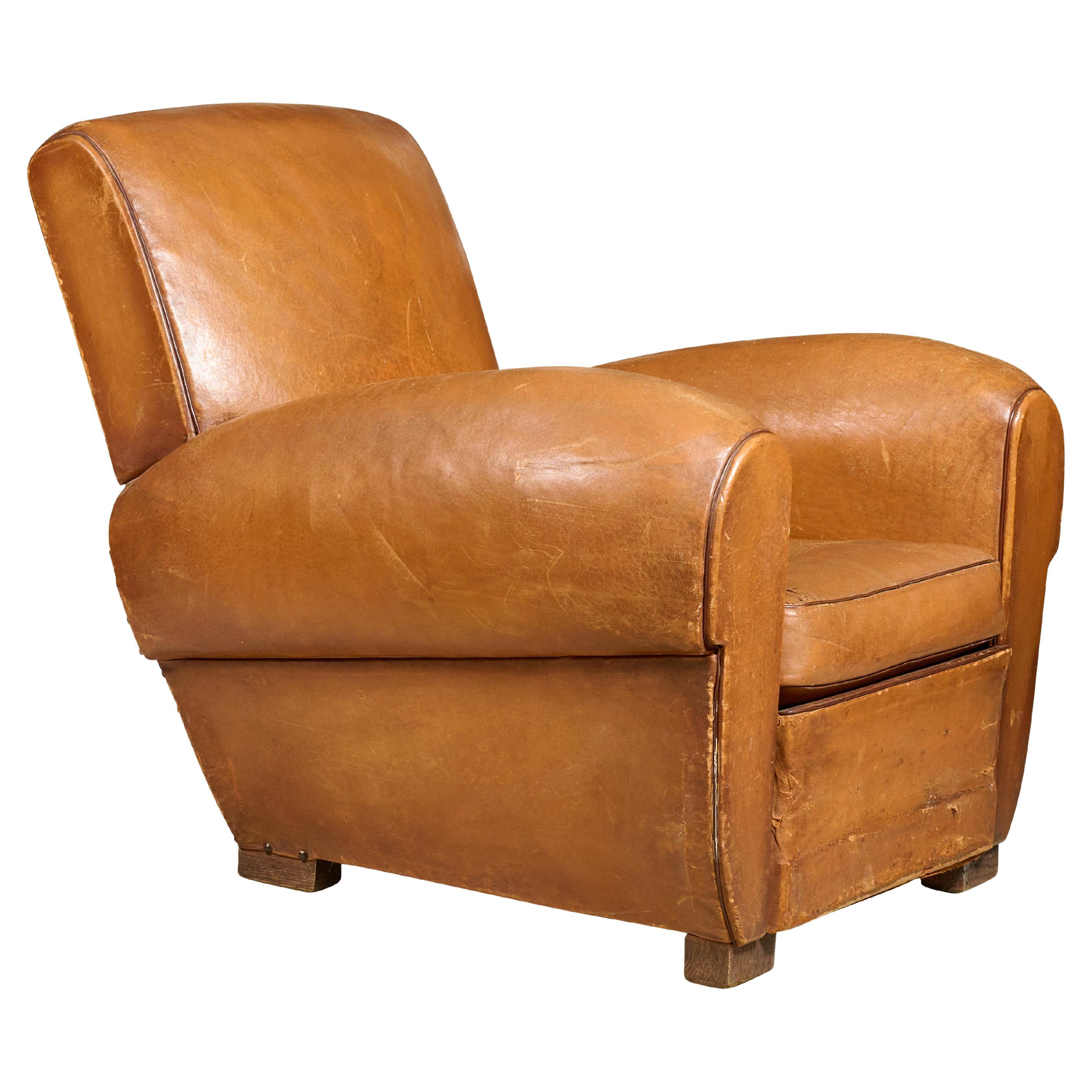 French Leather Club Chair For Sale