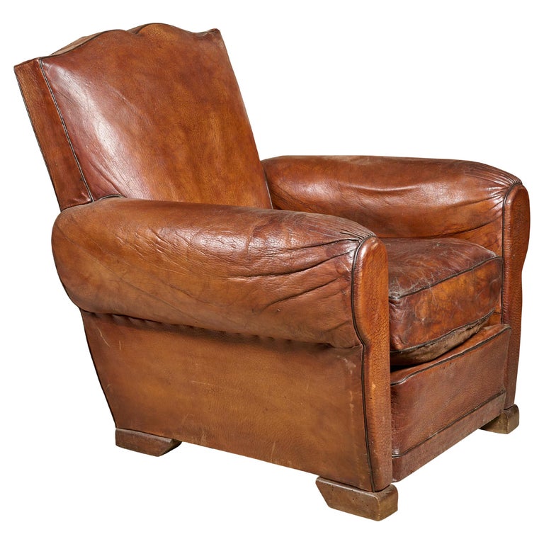 French Leather Club Chair For Sale at 1stDibs