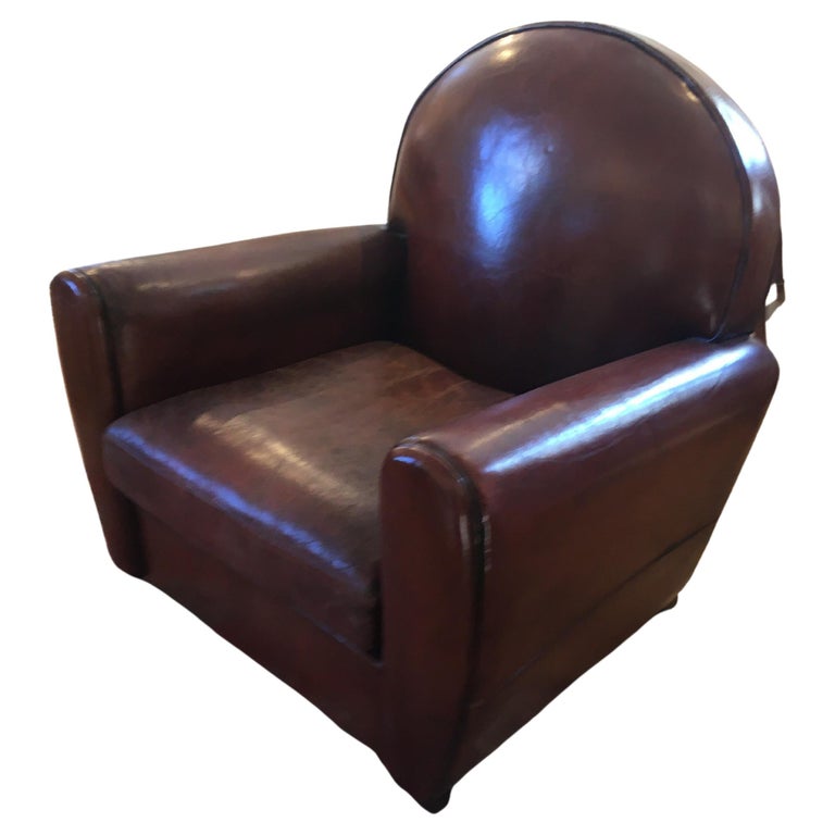 French Leather Club Chair For Sale