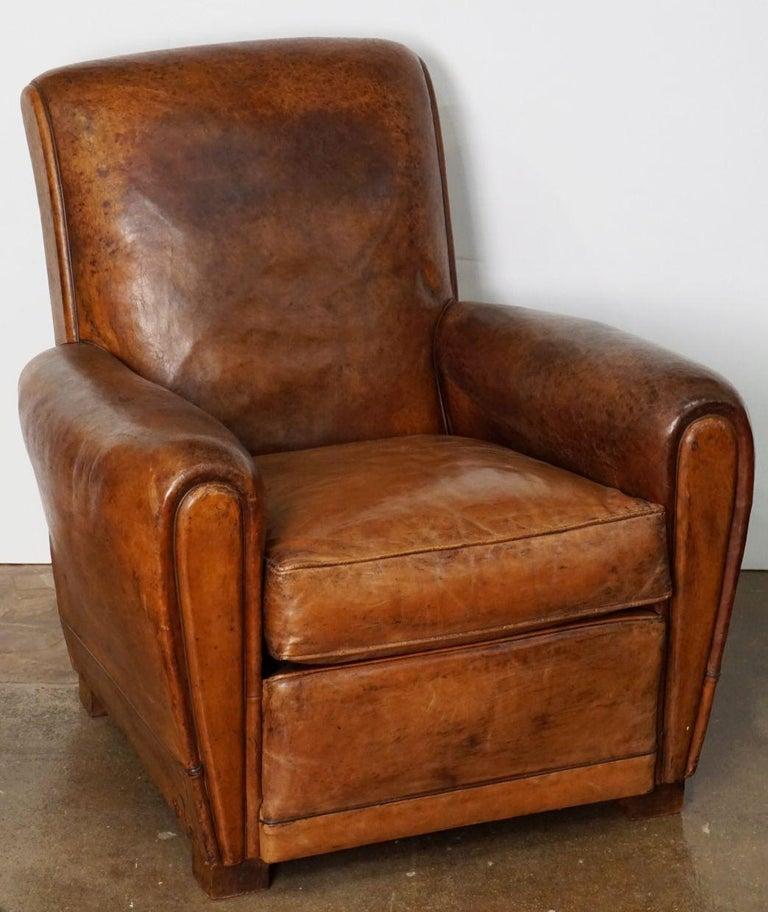 French Art Deco Leather Club Chair from the Early 20th Century In Good Condition In Austin, TX