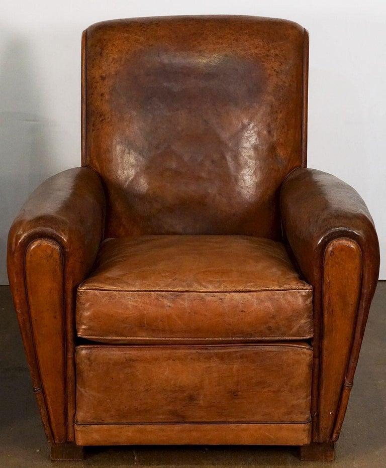 Metal French Art Deco Leather Club Chair from the Early 20th Century