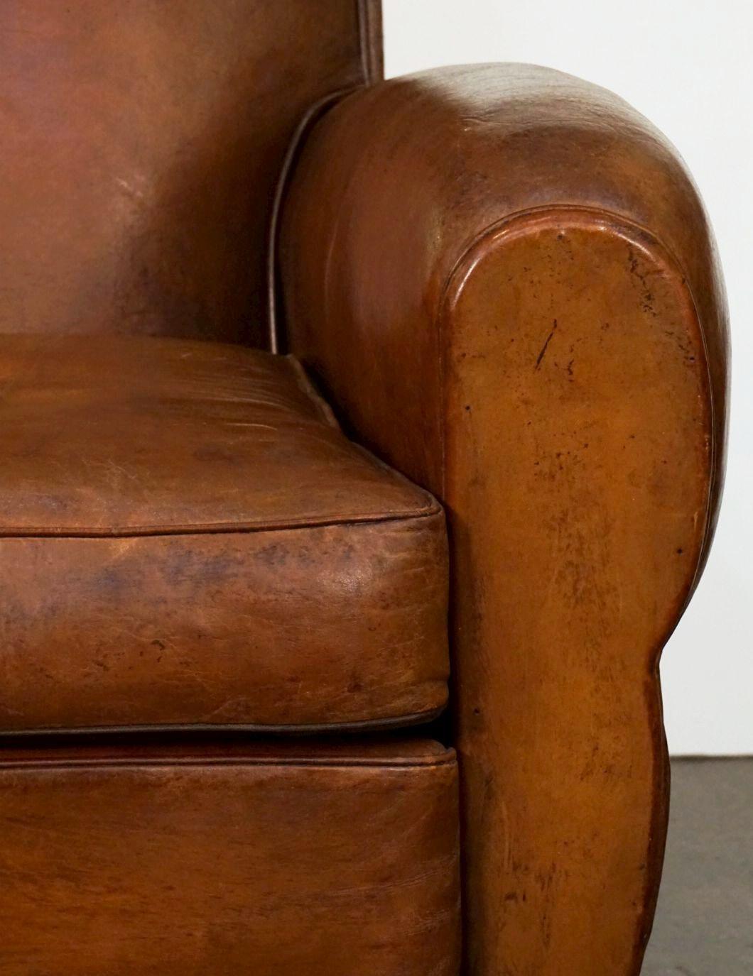 Metal French Leather Club Chair from the Art Deco Era
