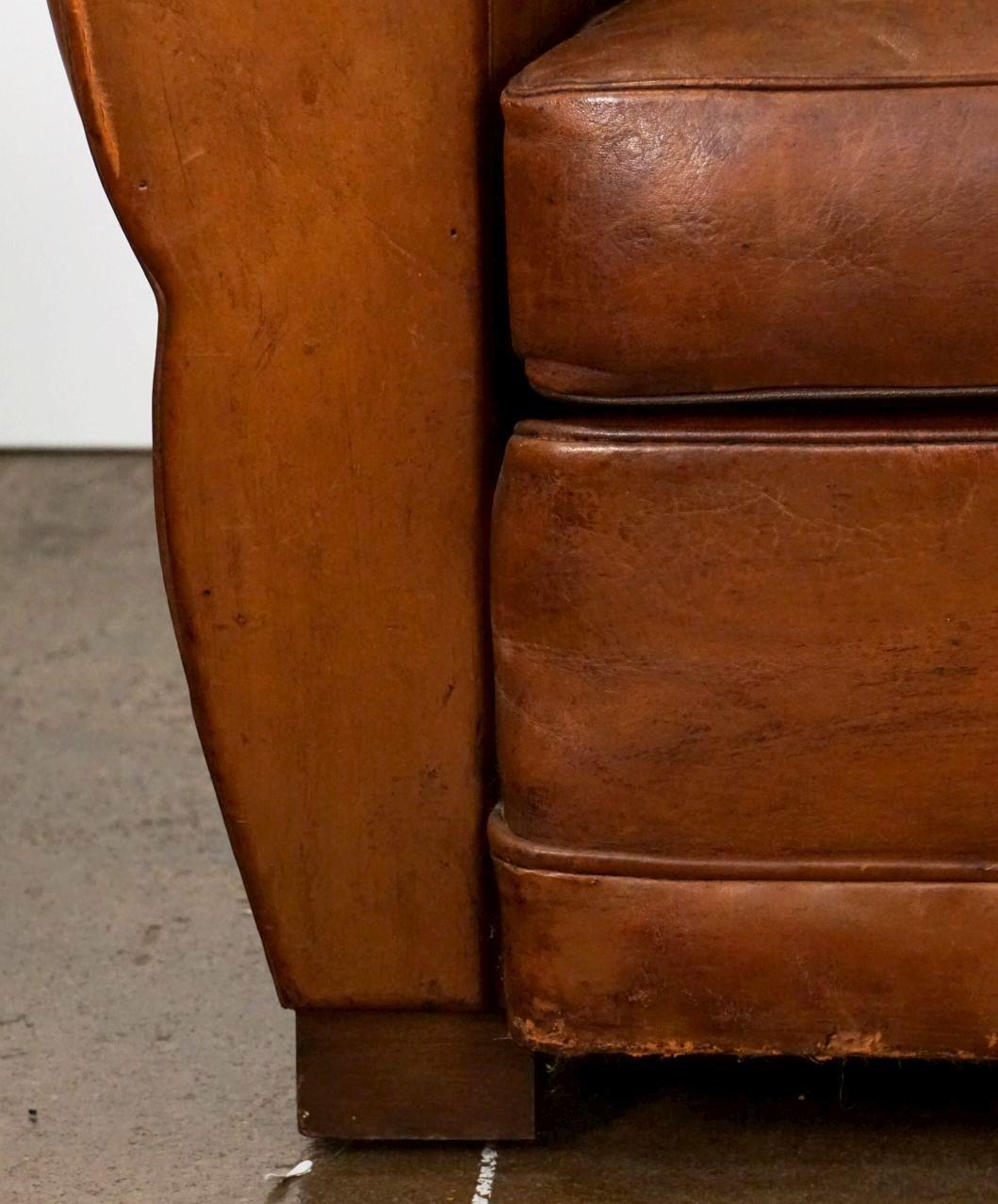 French Leather Club Chair from the Art Deco Era 1