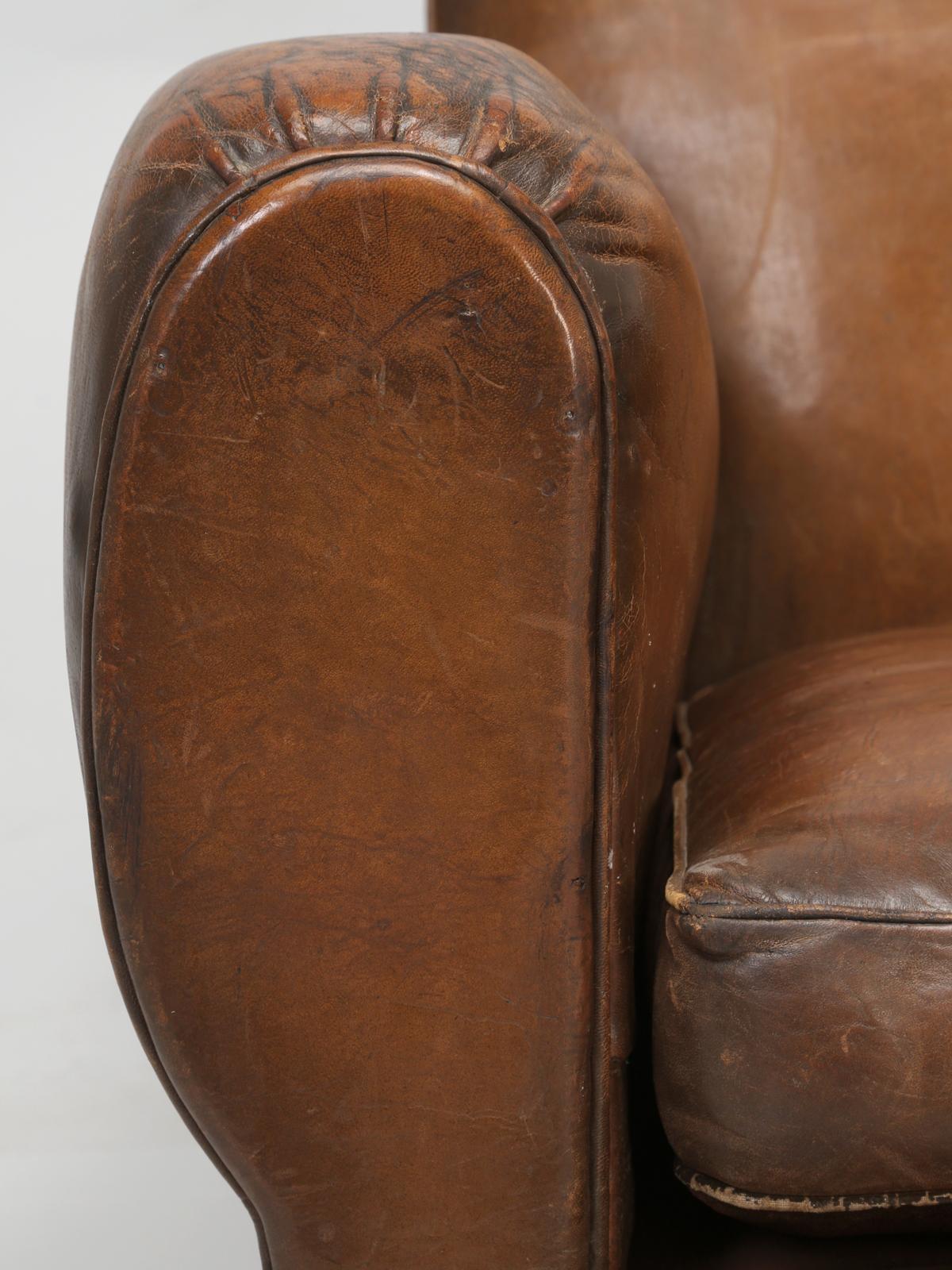 French Leather Club Chair from the Art Deco Period, Internally Restored Properly 8