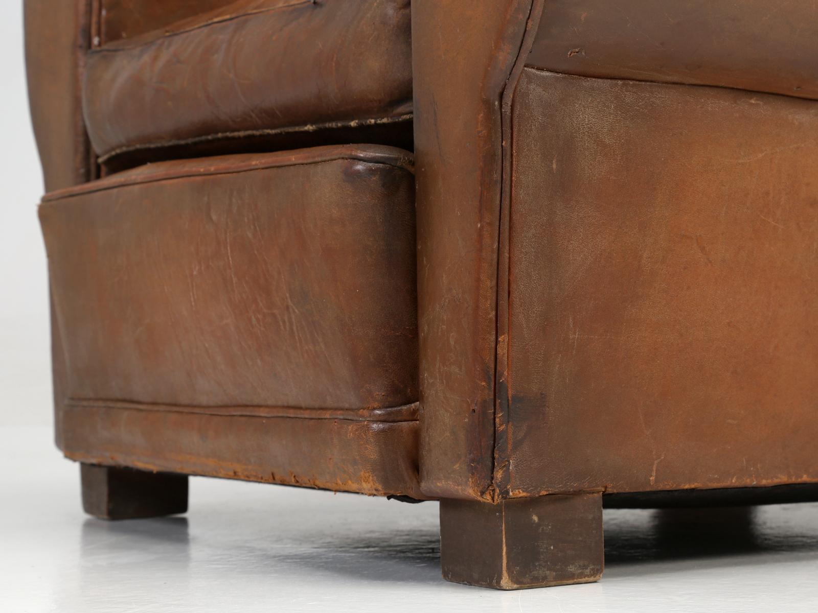 French Leather Club Chair from the Art Deco Period, Internally Restored Properly 11