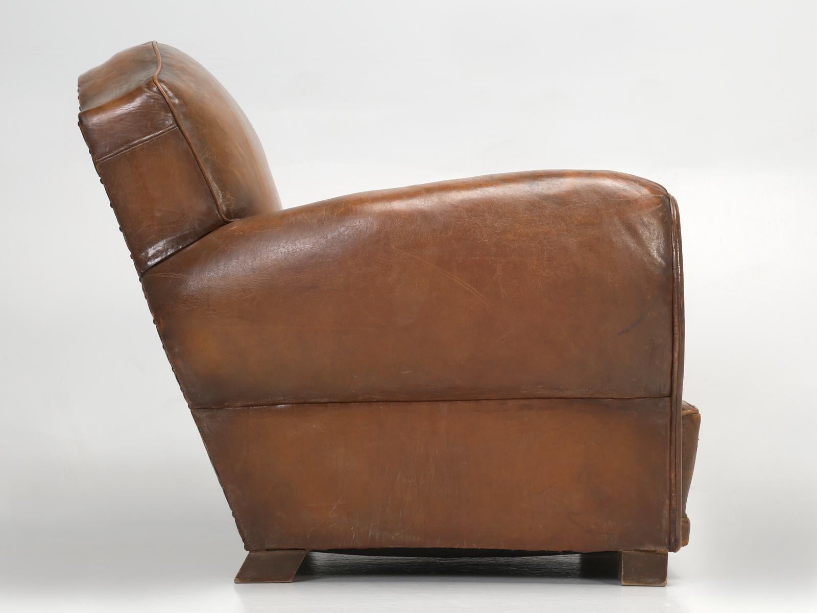 French Leather Club Chair from the Art Deco Period, Internally Restored Properly 12