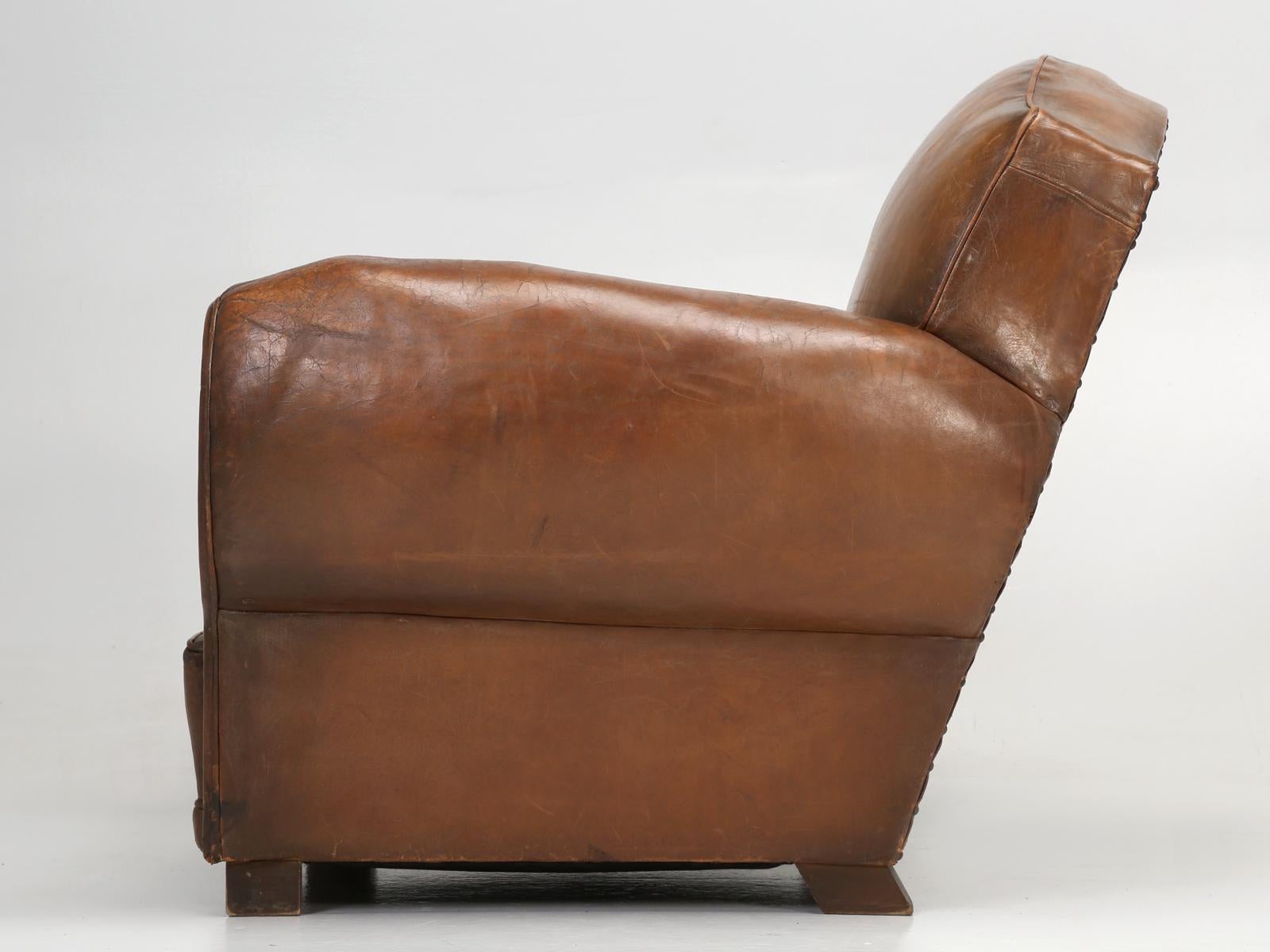 French Leather Club Chair from the Art Deco Period, Internally Restored Properly 13
