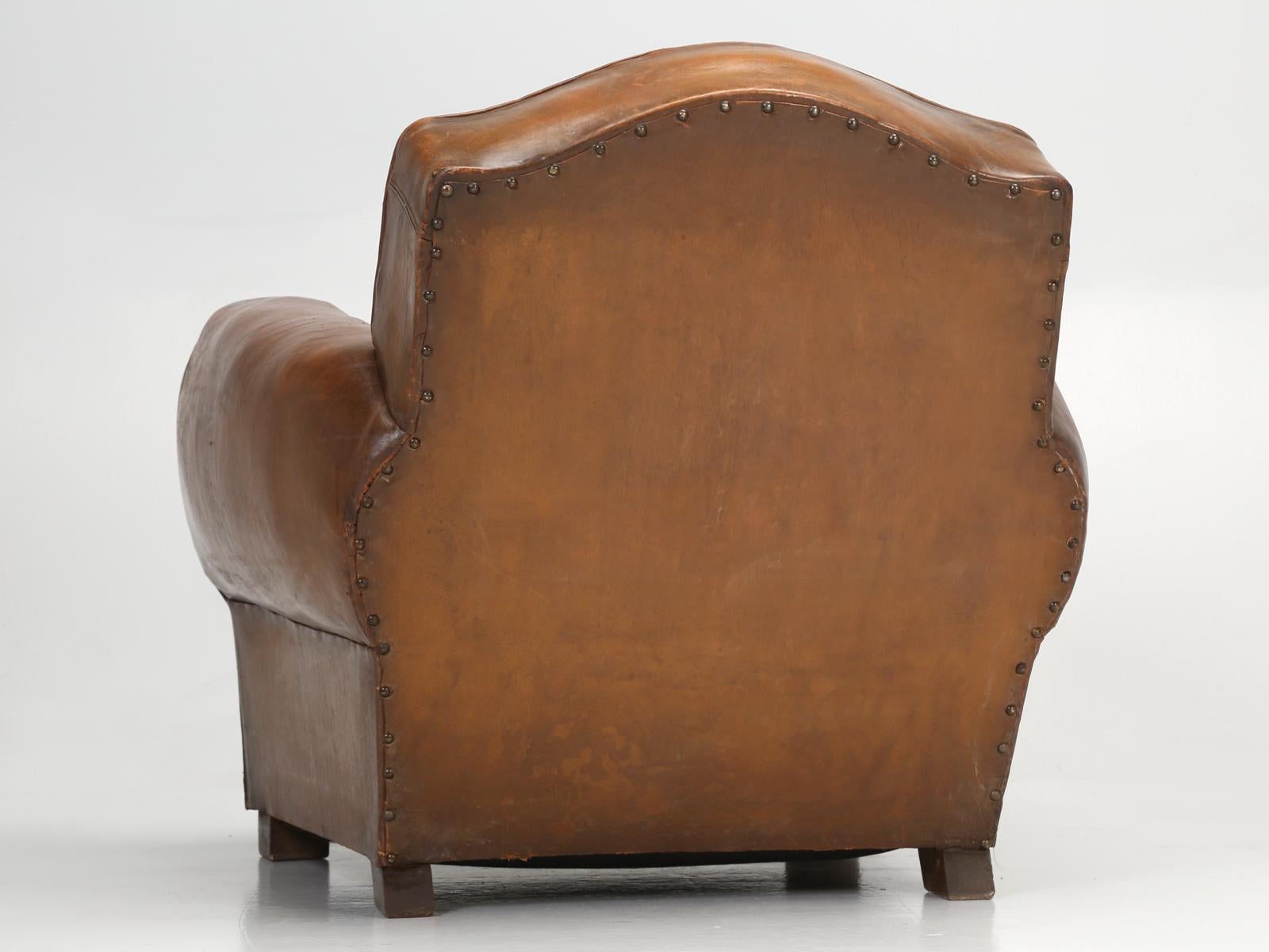 French Leather Club Chair from the Art Deco Period, Internally Restored Properly 14