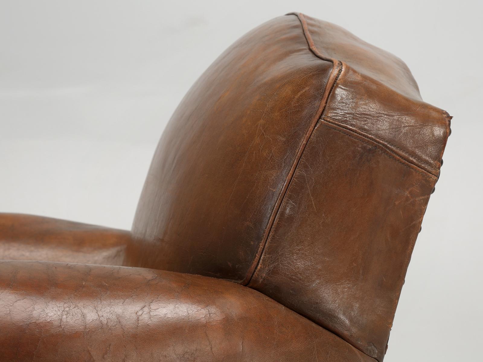 Hand-Crafted French Leather Club Chair from the Art Deco Period, Internally Restored Properly