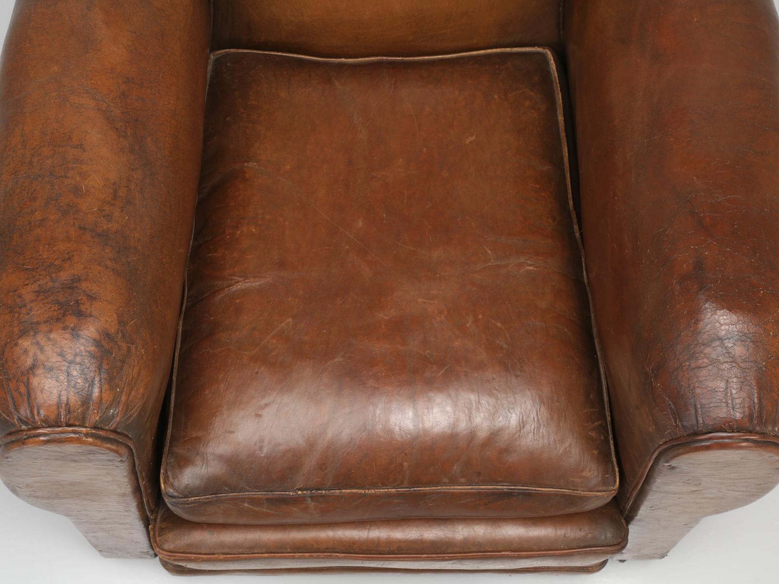 Mid-20th Century French Leather Club Chair from the Art Deco Period, Internally Restored Properly