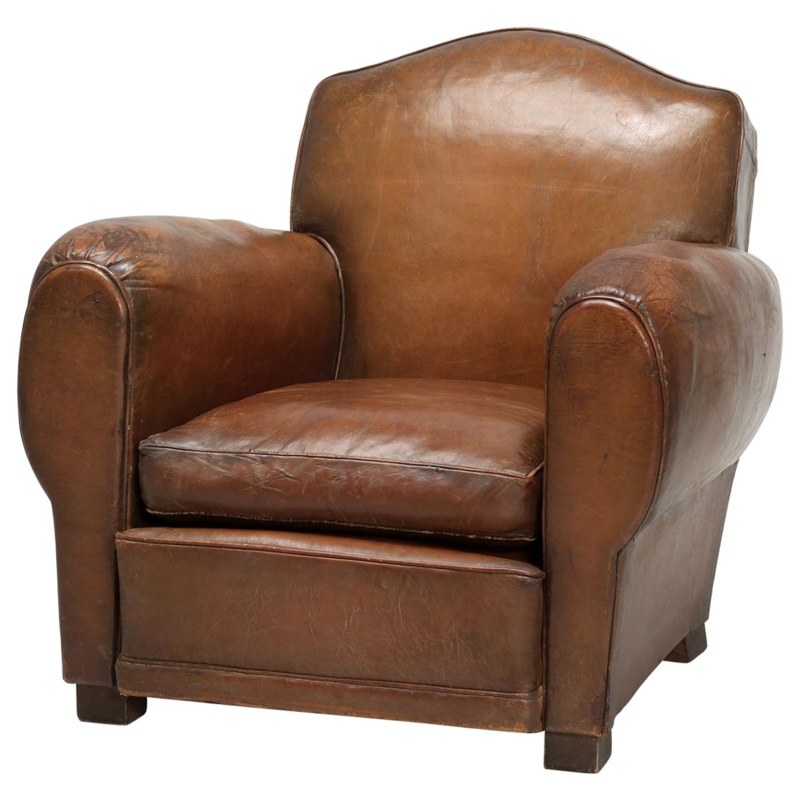 French Leather Club Chair from the Art Deco Period, Internally Restored Properly