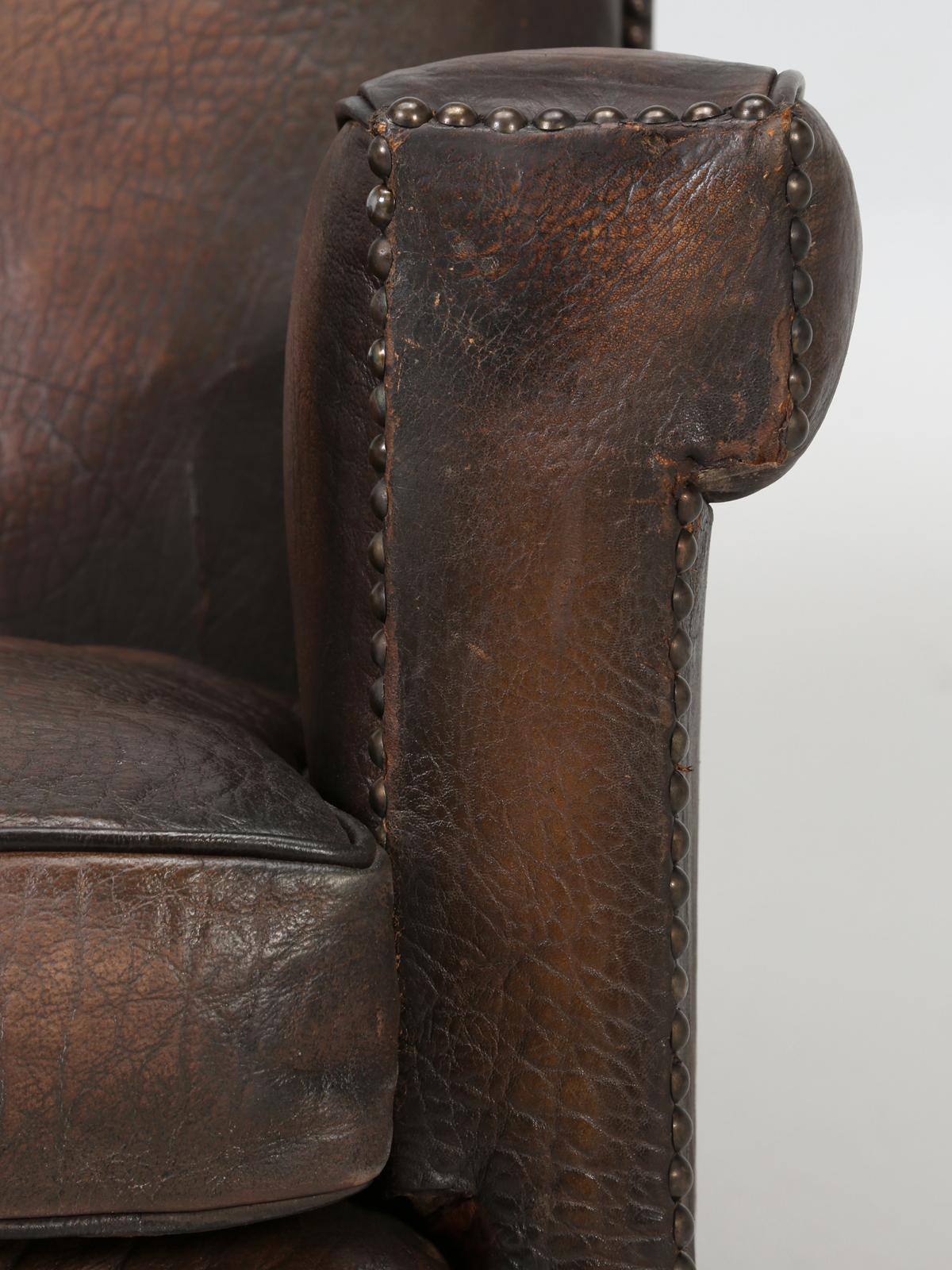 French Leather Club Chair in an Elephant Pattern Embossed Cowhide, Restored 5