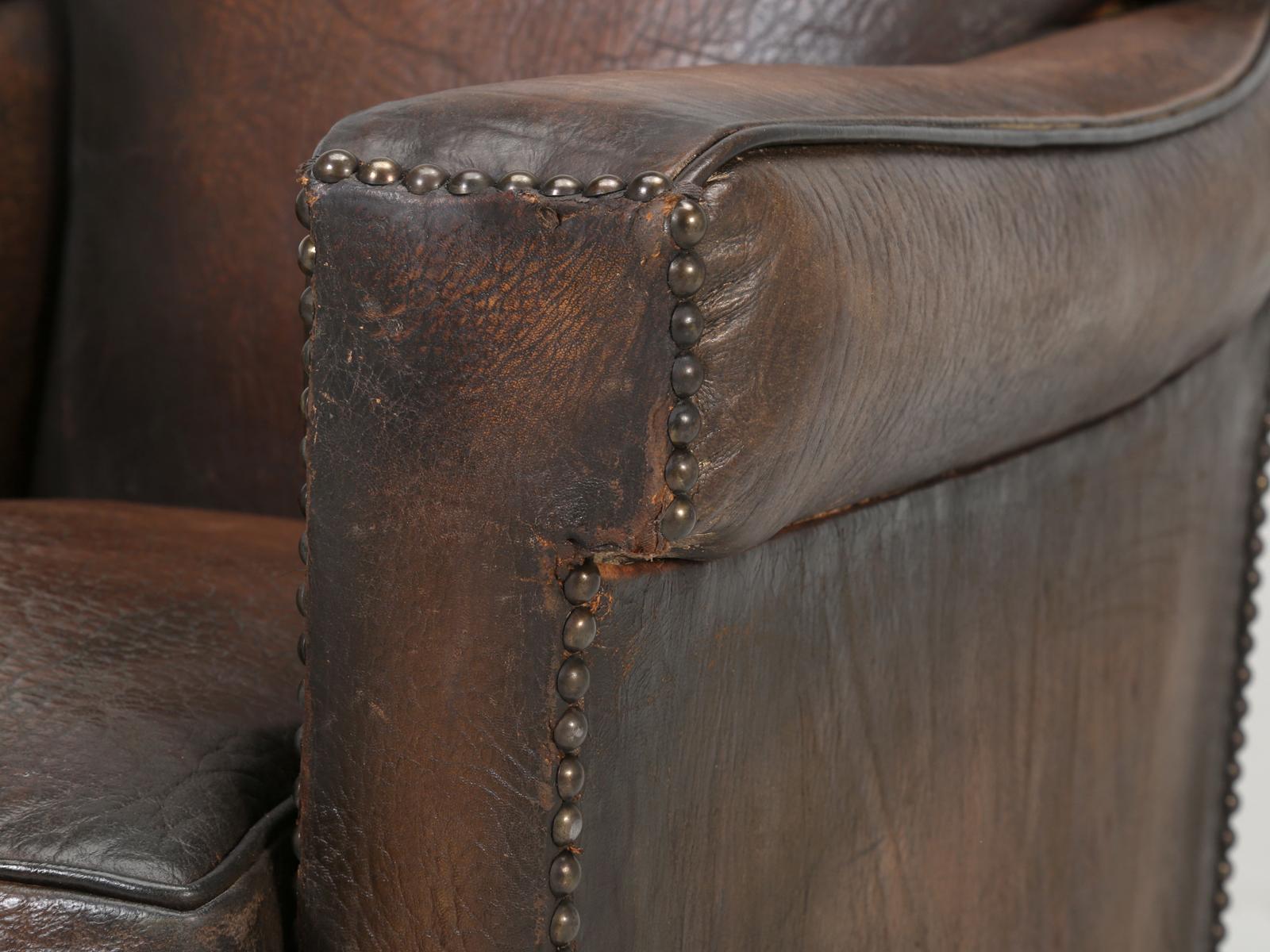 French Leather Club Chair in an Elephant Pattern Embossed Cowhide, Restored 6