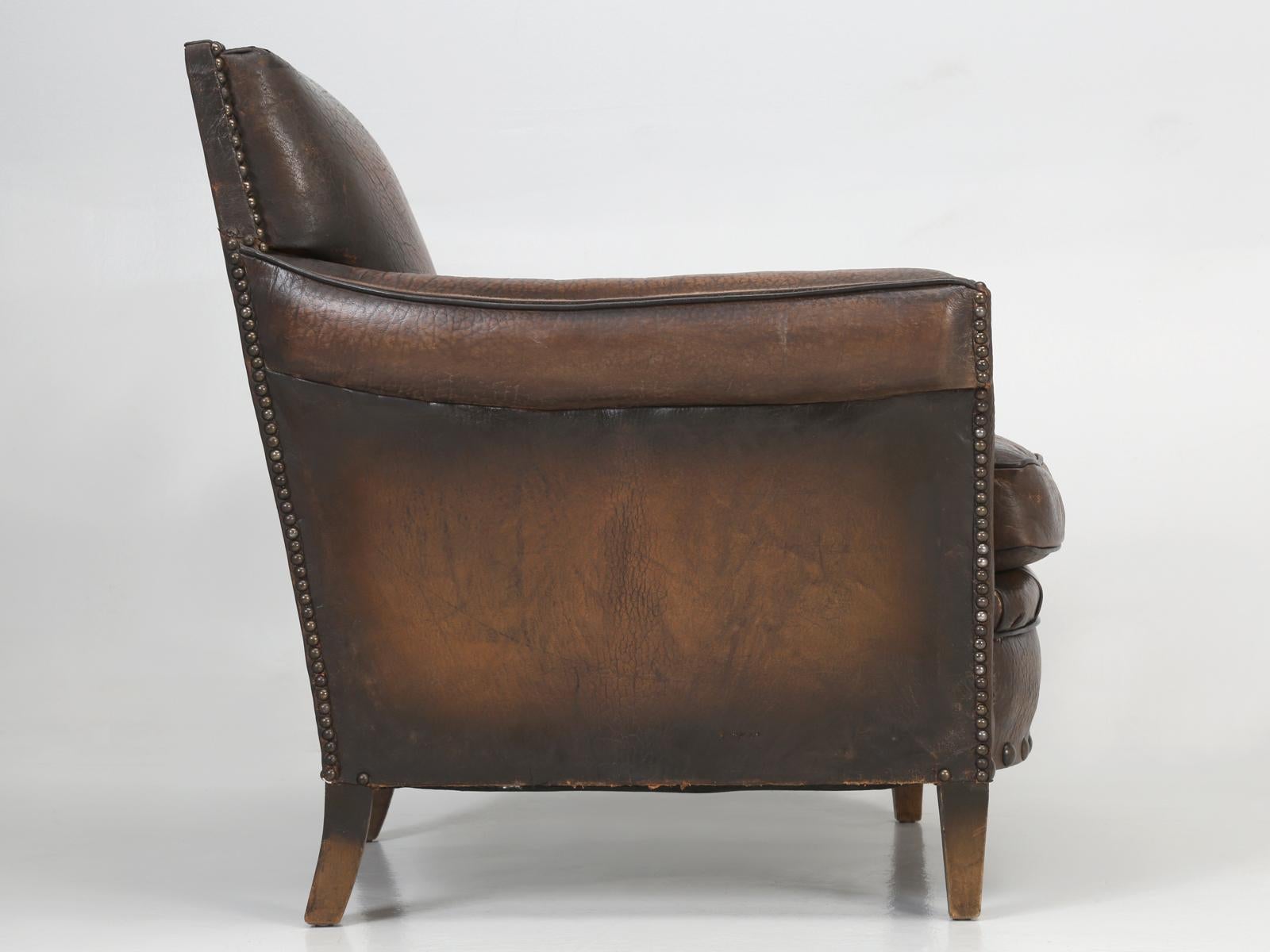 French Leather Club Chair in an Elephant Pattern Embossed Cowhide, Restored 9