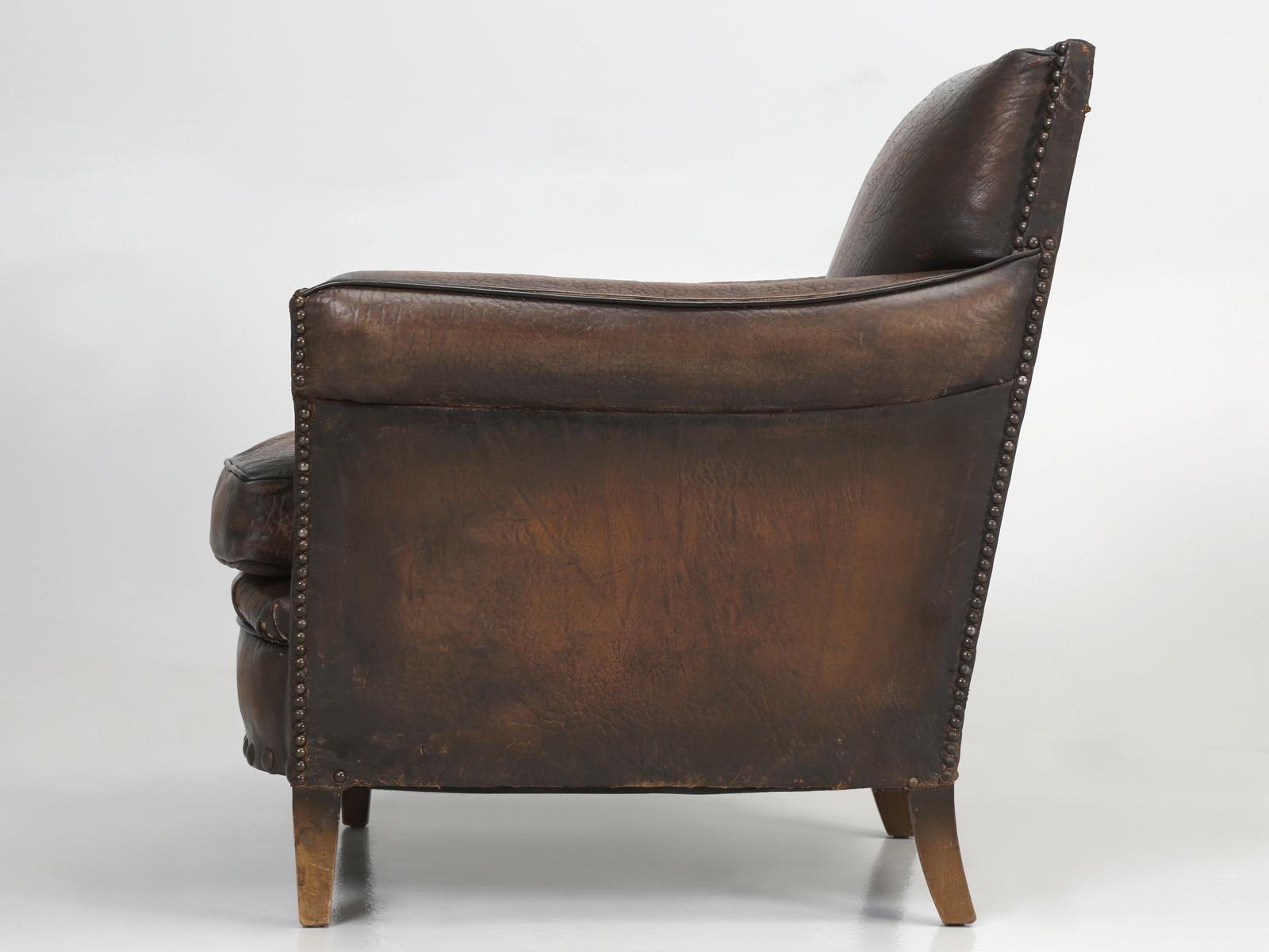 French Leather Club Chair in an Elephant Pattern Embossed Cowhide, Restored 10