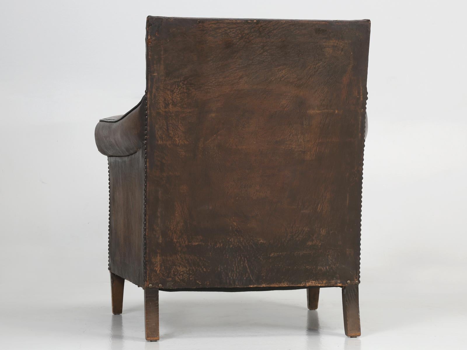 French Leather Club Chair in an Elephant Pattern Embossed Cowhide, Restored 11