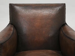 French Leather Club Chair in an Elephant Pattern Embossed Cowhide, Restored