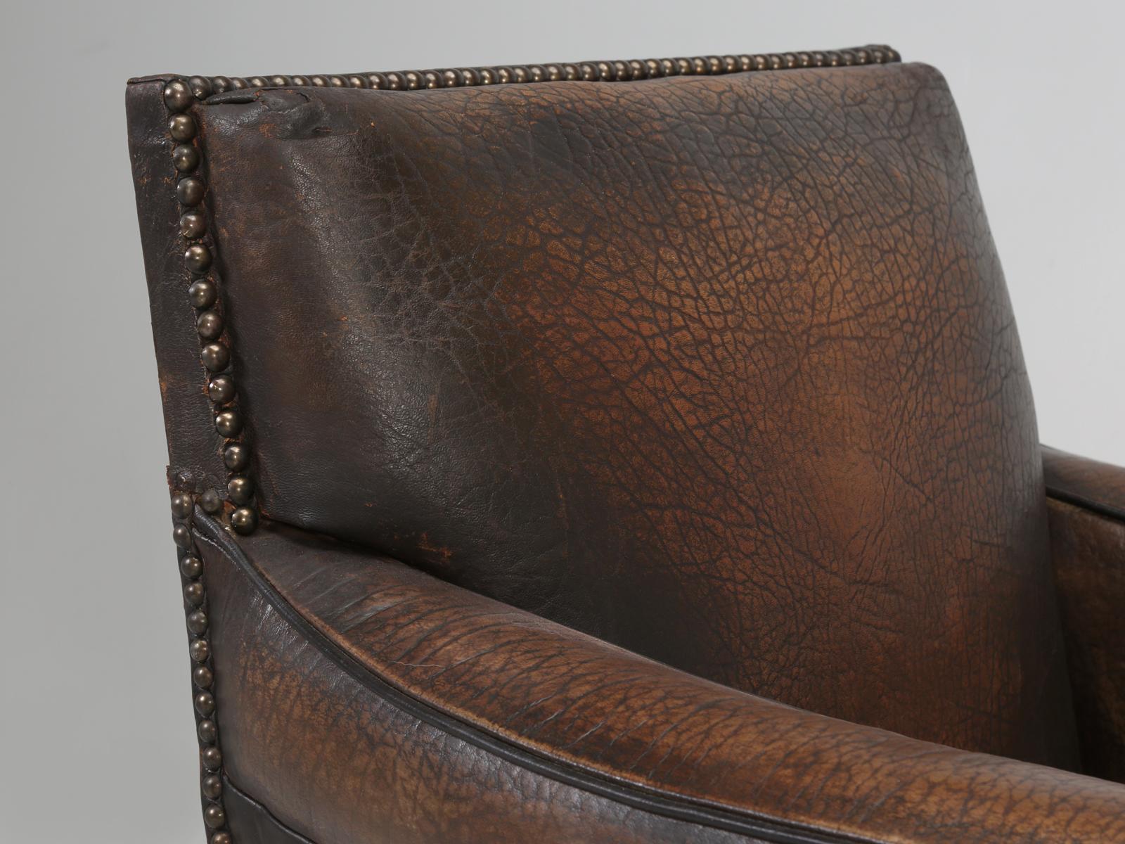 Art Deco French Leather Club Chair in an Elephant Pattern Embossed Cowhide, Restored