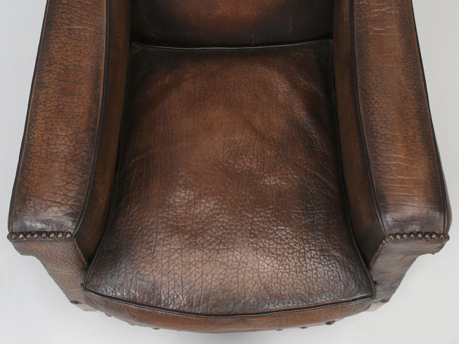 French Leather Club Chair in an Elephant Pattern Embossed Cowhide, Restored In Good Condition In Chicago, IL