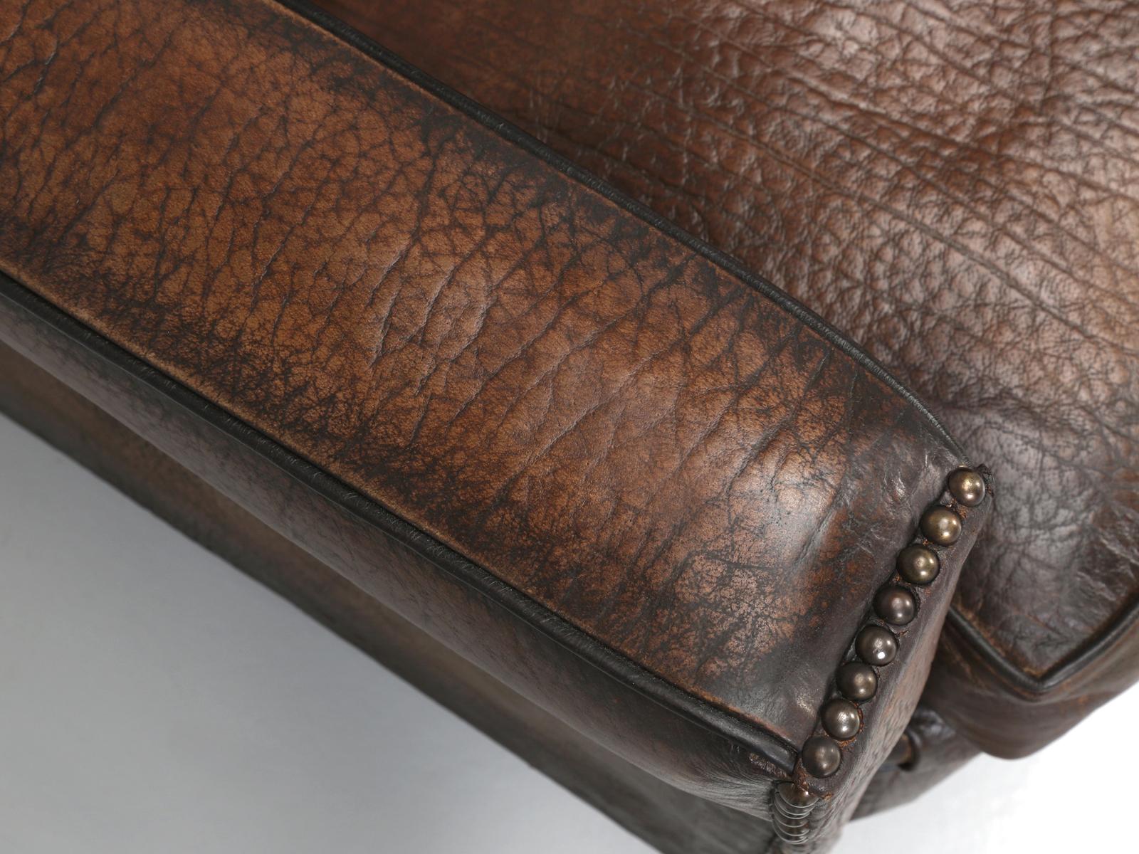 French Leather Club Chair in an Elephant Pattern Embossed Cowhide, Restored 1