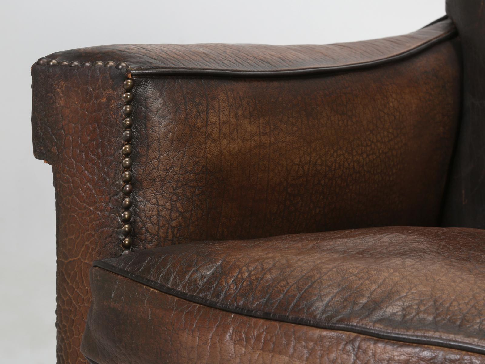 French Leather Club Chair in an Elephant Pattern Embossed Cowhide, Restored 2