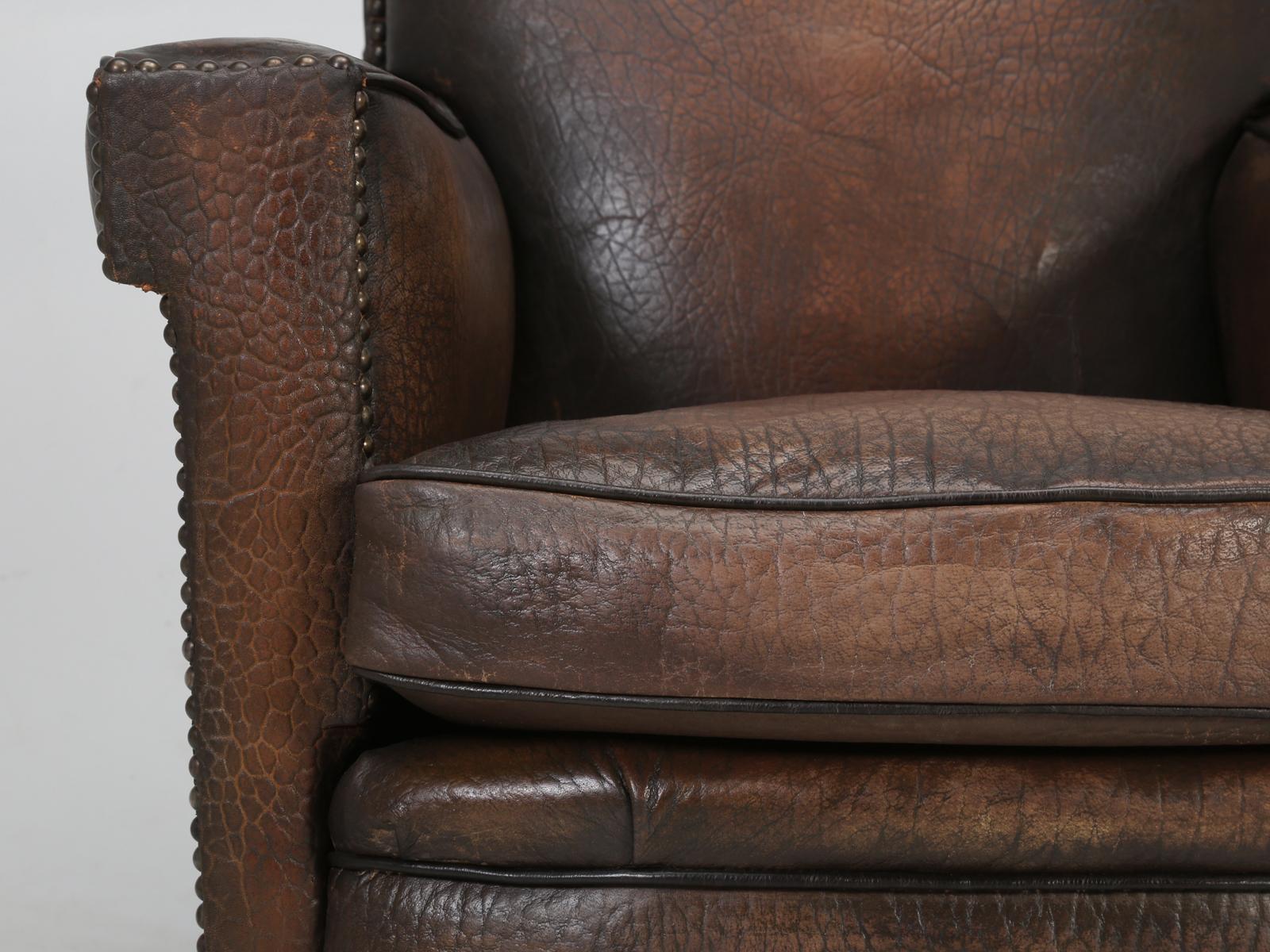 French Leather Club Chair in an Elephant Pattern Embossed Cowhide, Restored 3