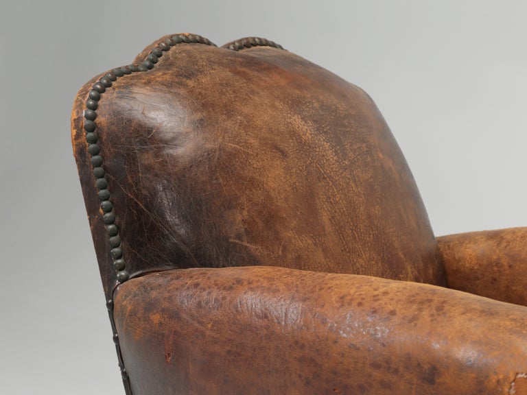 French Leather Club Chair Internally Rebuilt and Cosmetically Left All Original In Good Condition In Chicago, IL