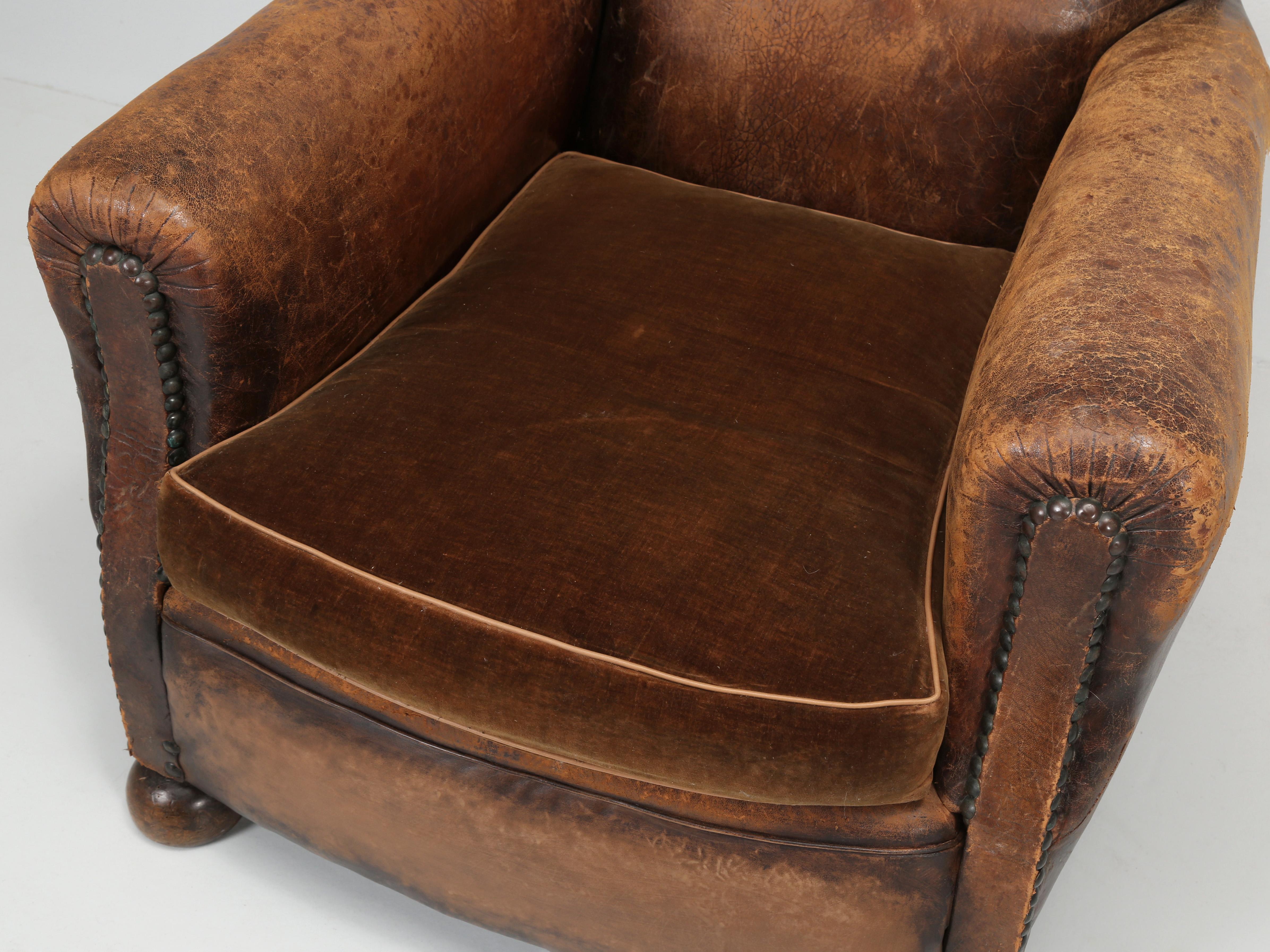 Mid-20th Century French Leather Club Chair Internally Rebuilt and Cosmetically Left All Original