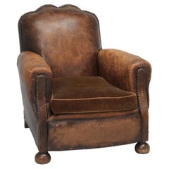 French Leather Club Chair Internally Rebuilt and Cosmetically Left All Original