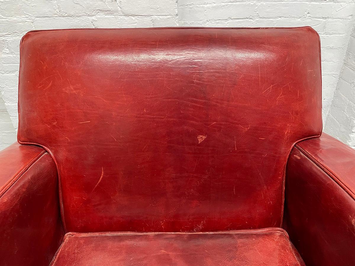 French Leather Lounge Chair Manner of Dominique In Good Condition In New York, NY