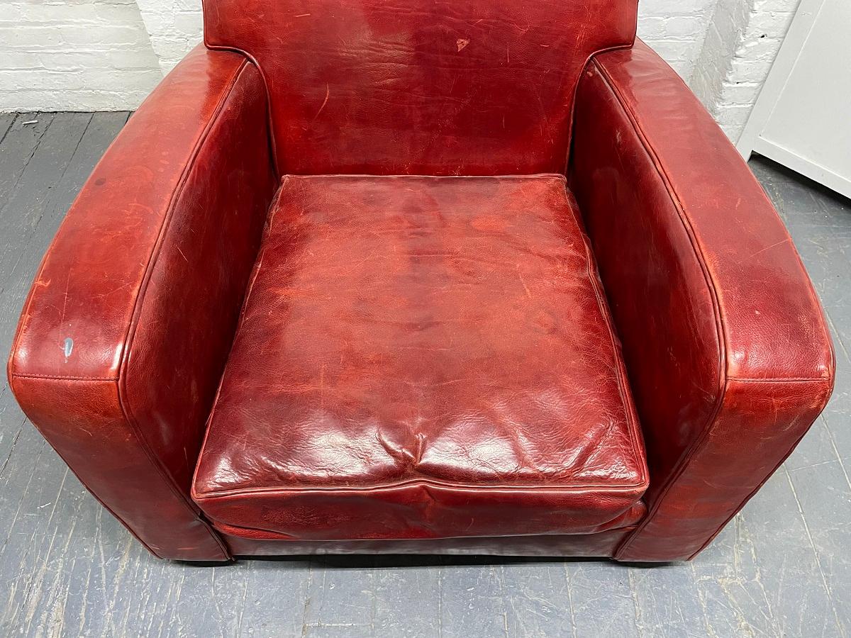Mid-20th Century French Leather Lounge Chair Manner of Dominique