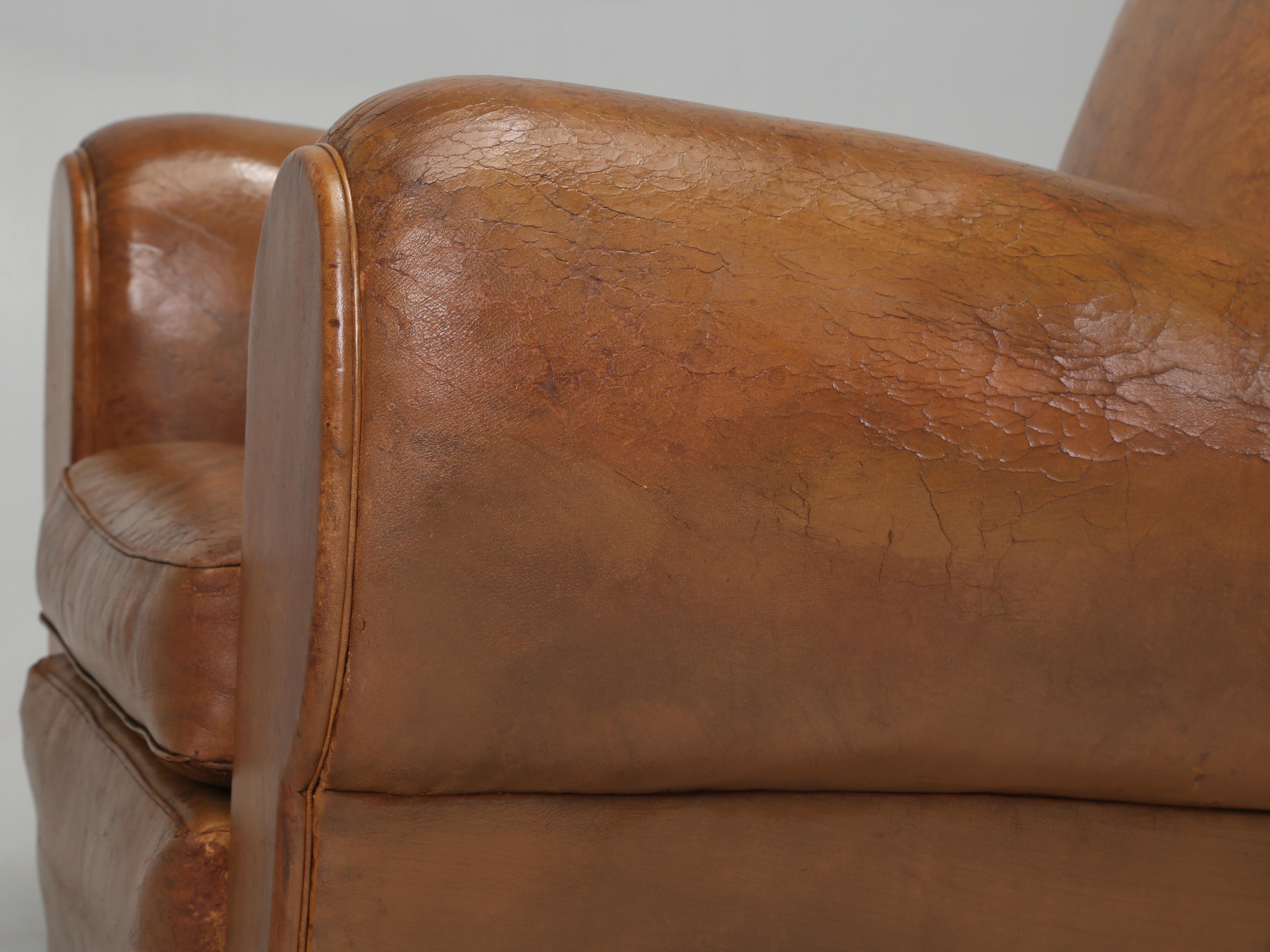 French Leather Club Chair Moustache Design Restored Internally Original Leather 4