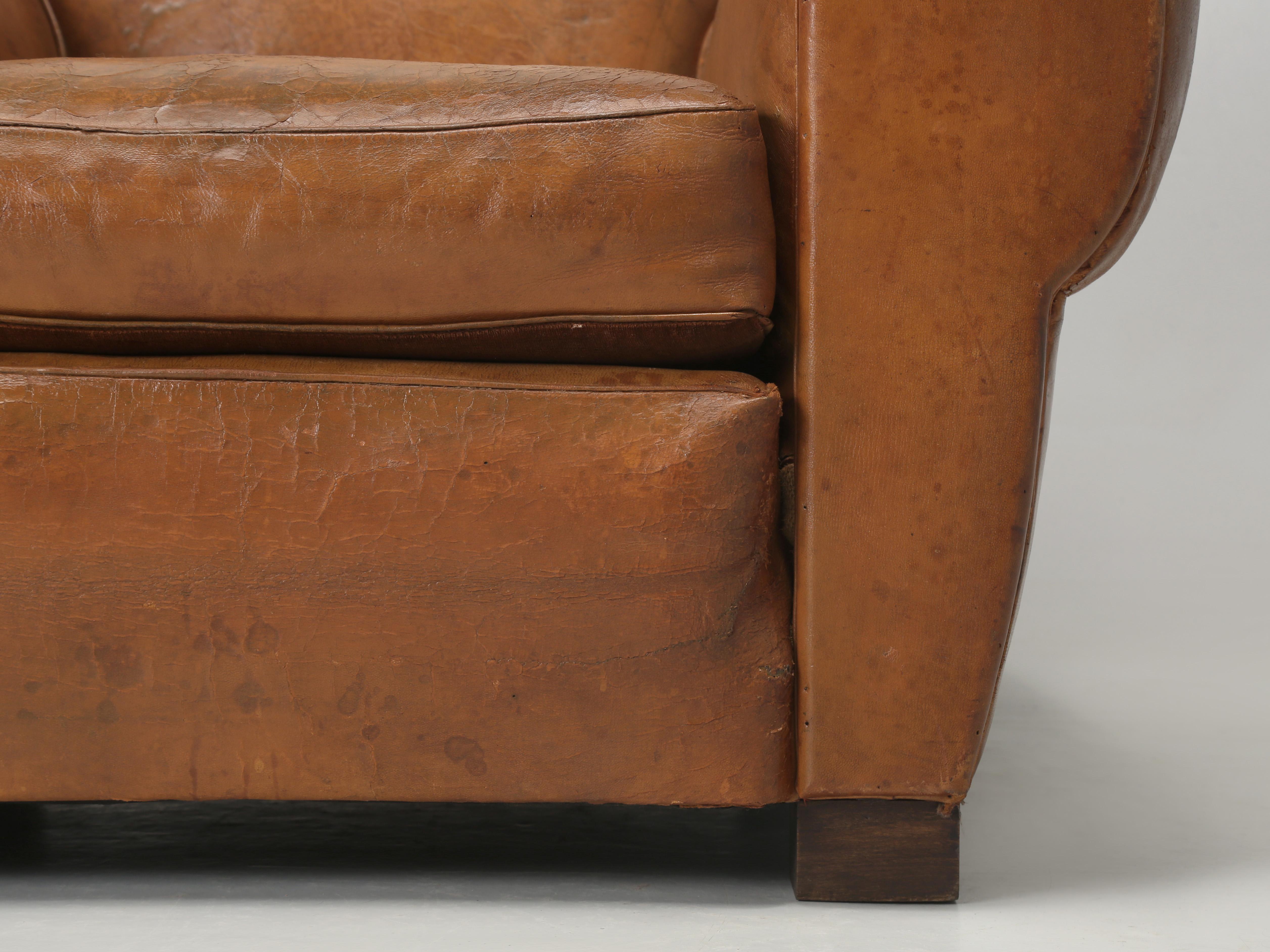 French Leather Club Chair Moustache Design Restored Internally Original Leather 5