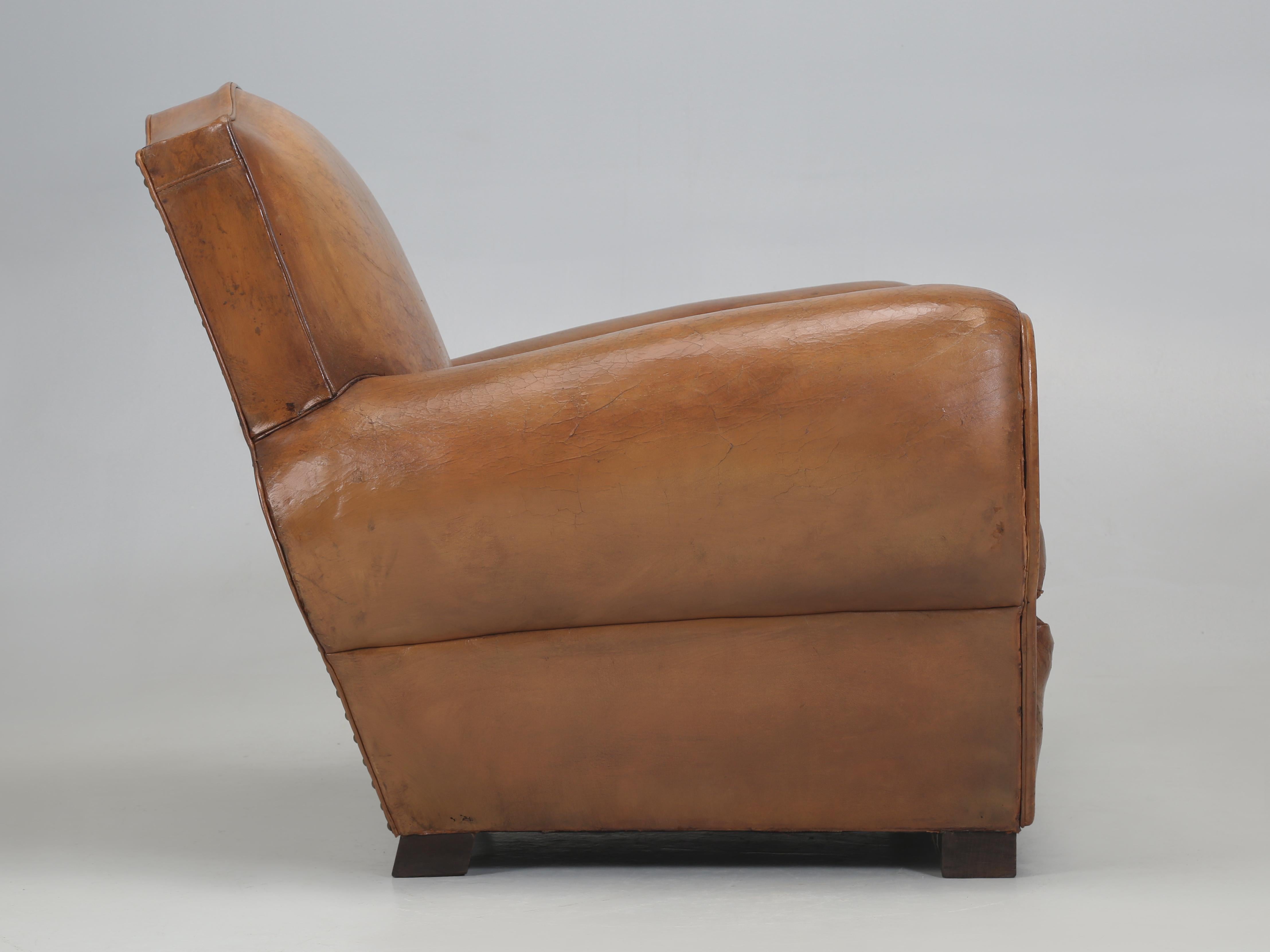French Leather Club Chair Moustache Design Restored Internally Original Leather 6