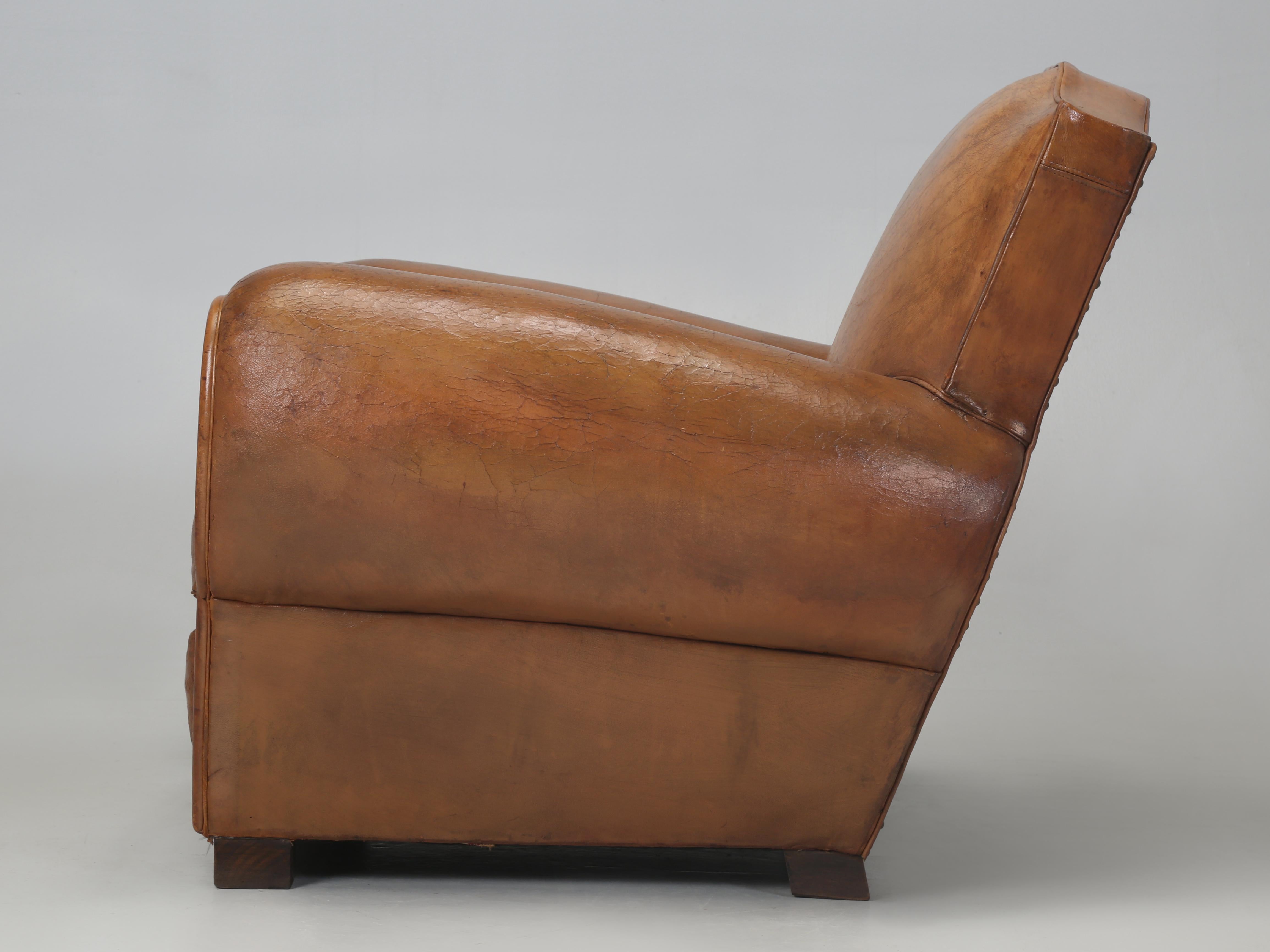 French Leather Club Chair Moustache Design Restored Internally Original Leather 7