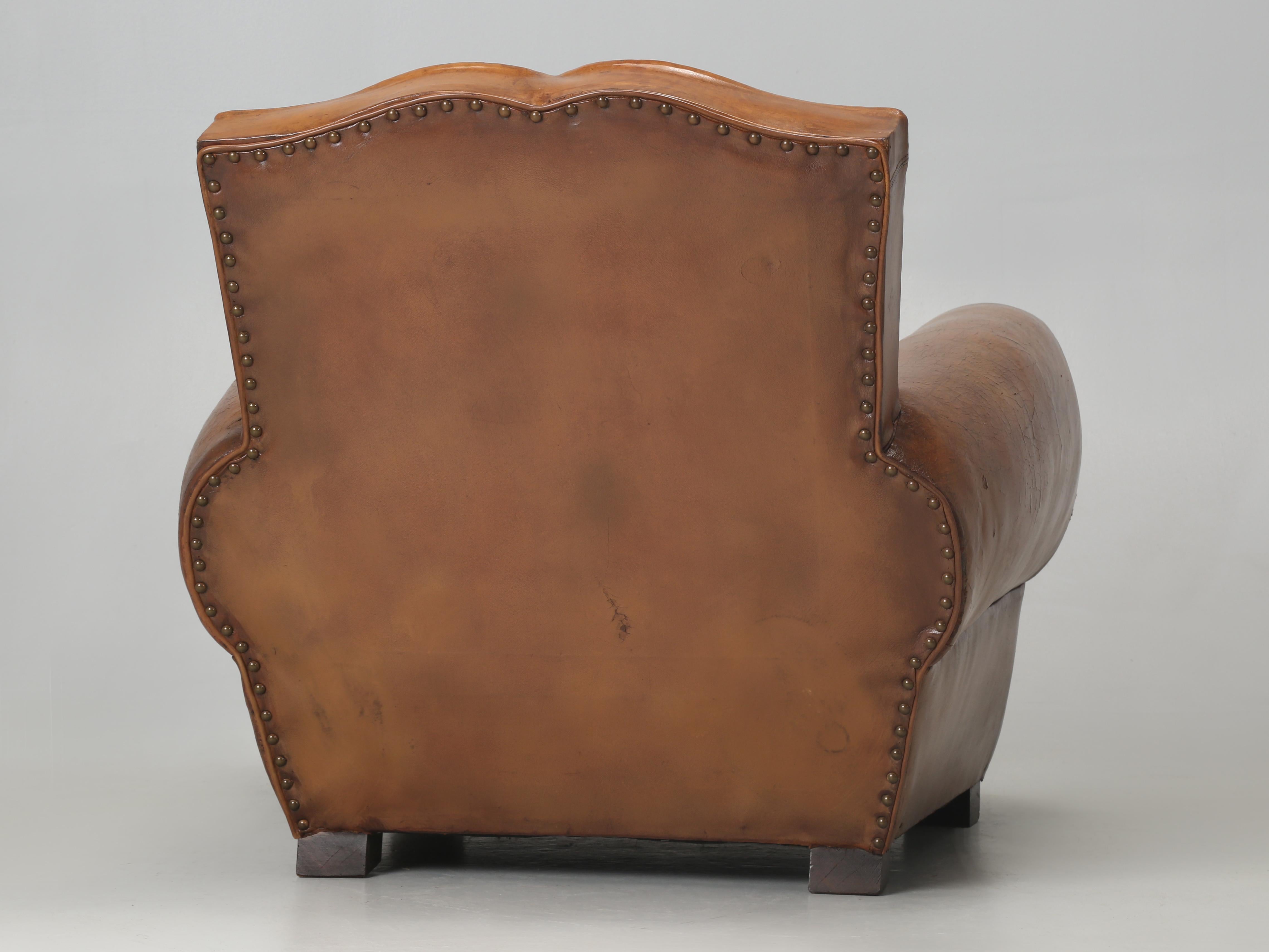 French Leather Club Chair Moustache Design Restored Internally Original Leather 8