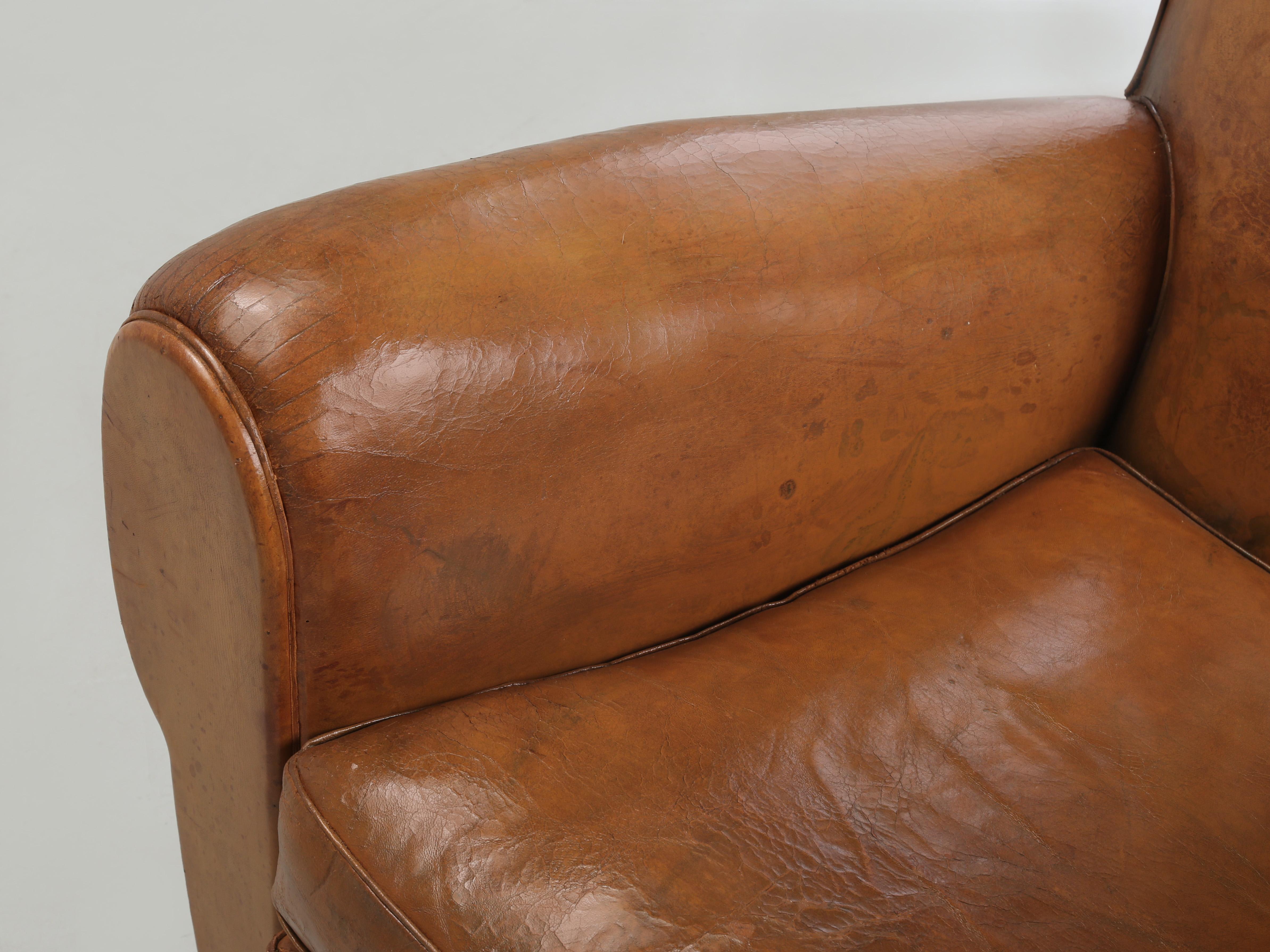 French Leather Club Chair Moustache Design Restored Internally Original Leather 1